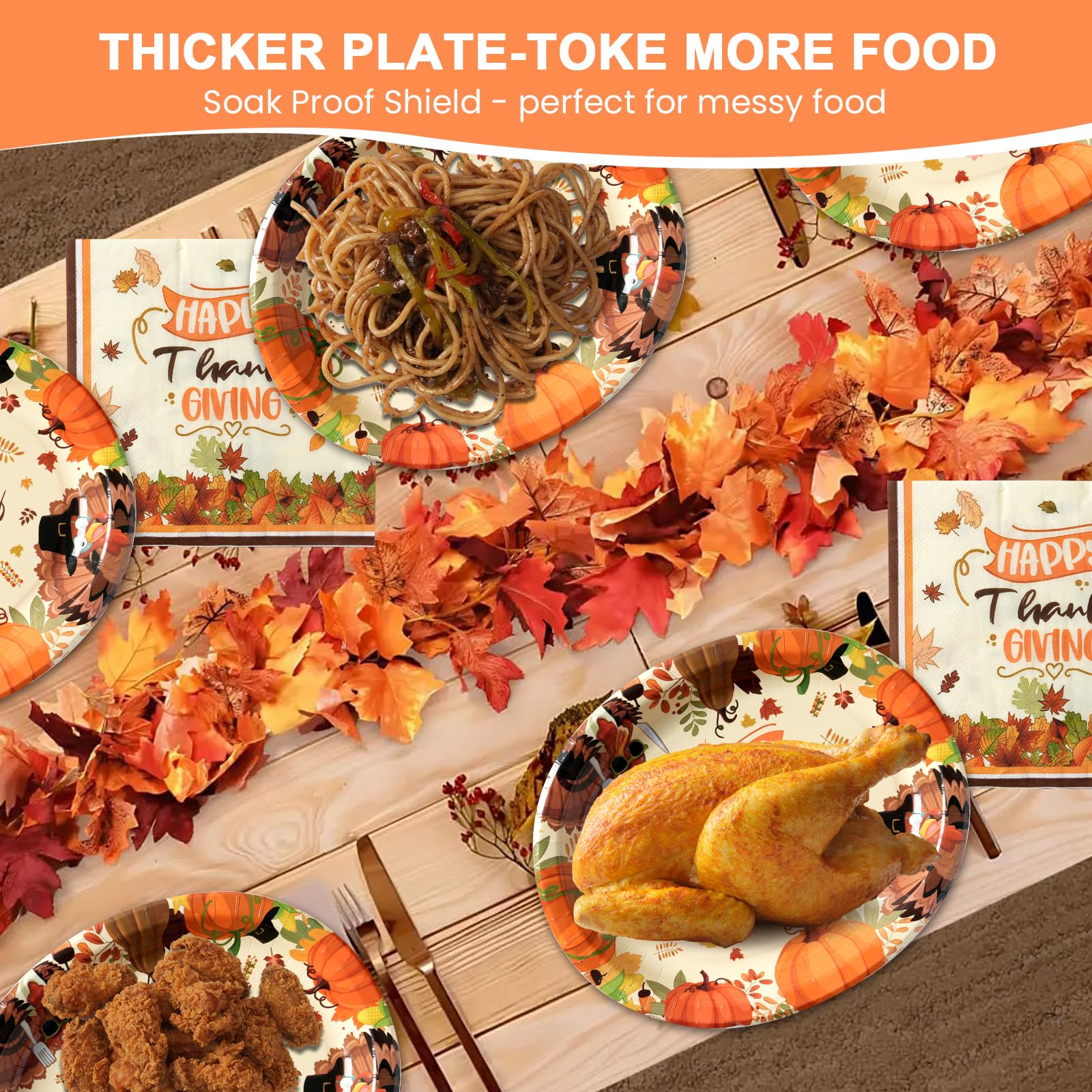 KTCNMER 50Pcs Thanksgiving Large 12 x 10 Oval Paper Plates and Napkins Disposable Heavy Duty Paper Plates and Napkins for Thanks