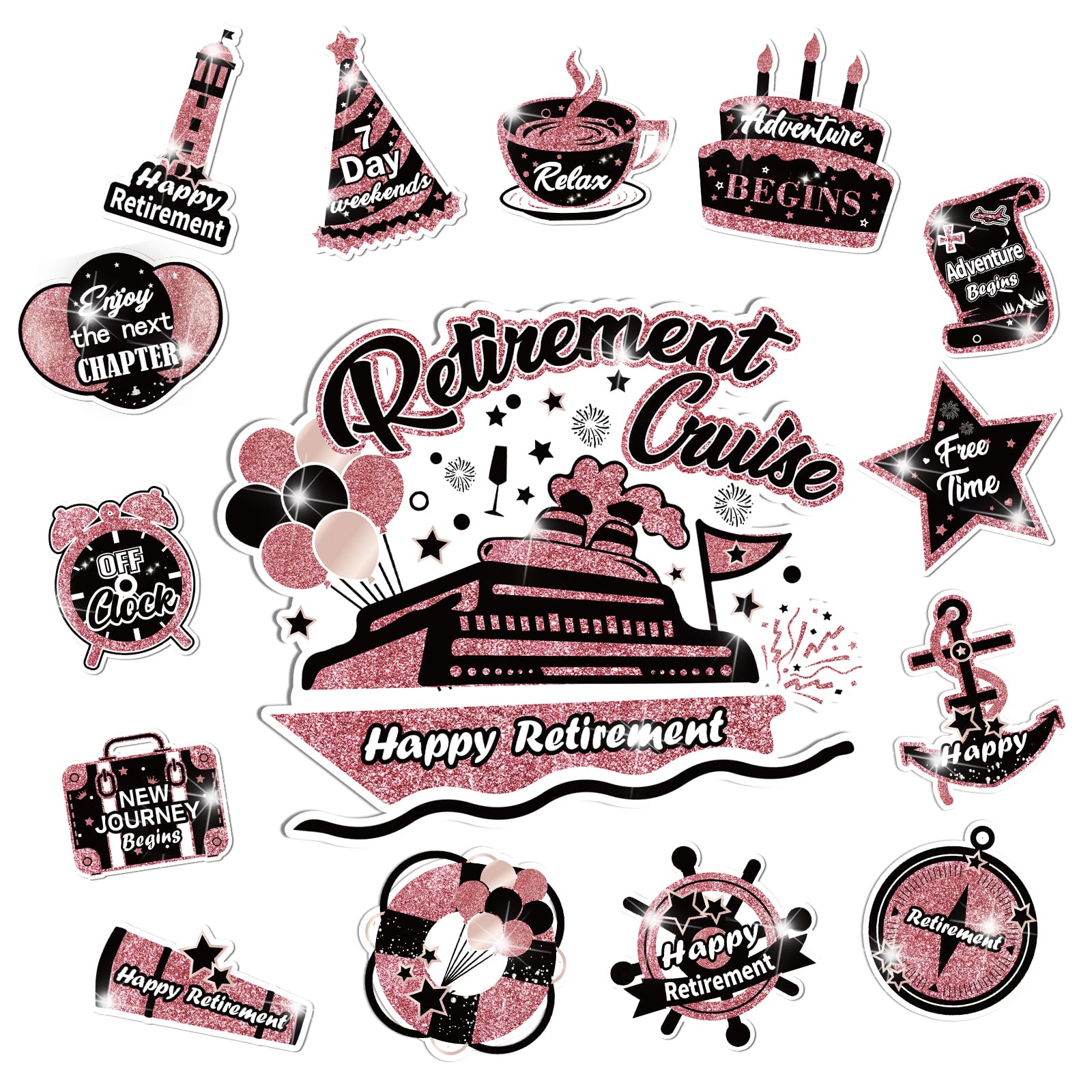 Happy Retirement Cruise Door Magnets Decorations, Rose Gold Happy Retirement Cruise Ship Door Decor Magnetic For Women Men Retir