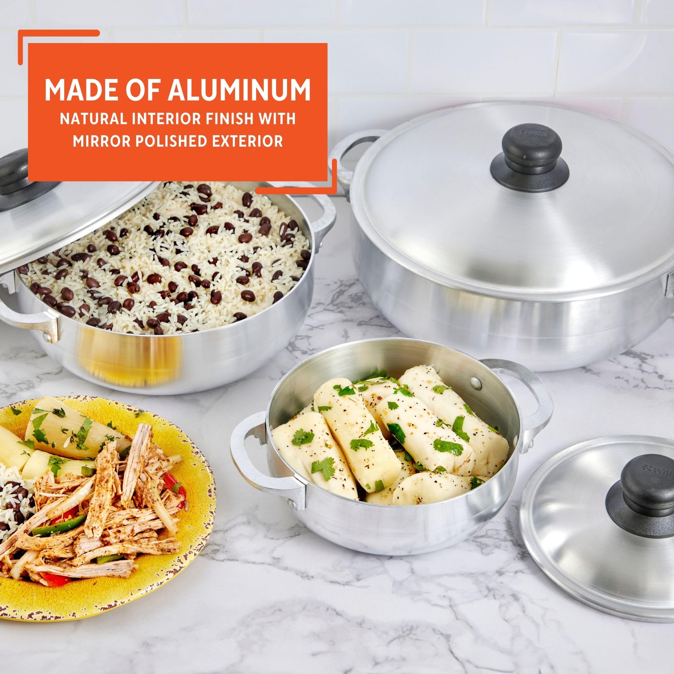 IMUSA USA 3 Piece Natural Aluminum Caldero Set (1.6/3.2/4.6 Quart), Silver