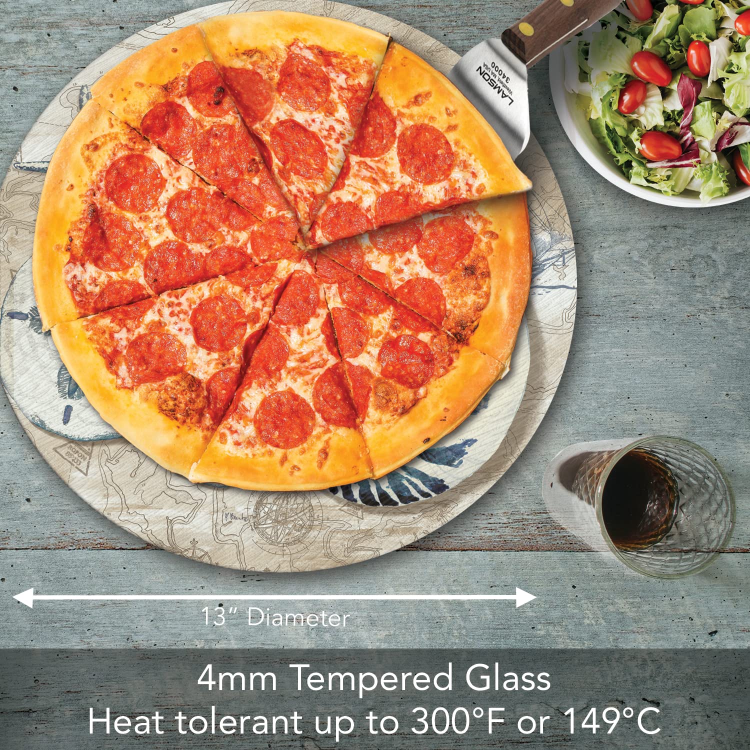 Counterart Tide Pool Shells 4Mm Heat Tolerant Tempered Glass Lazy Susan Turntable 13'' Diameter Cake Plate Pizza Server