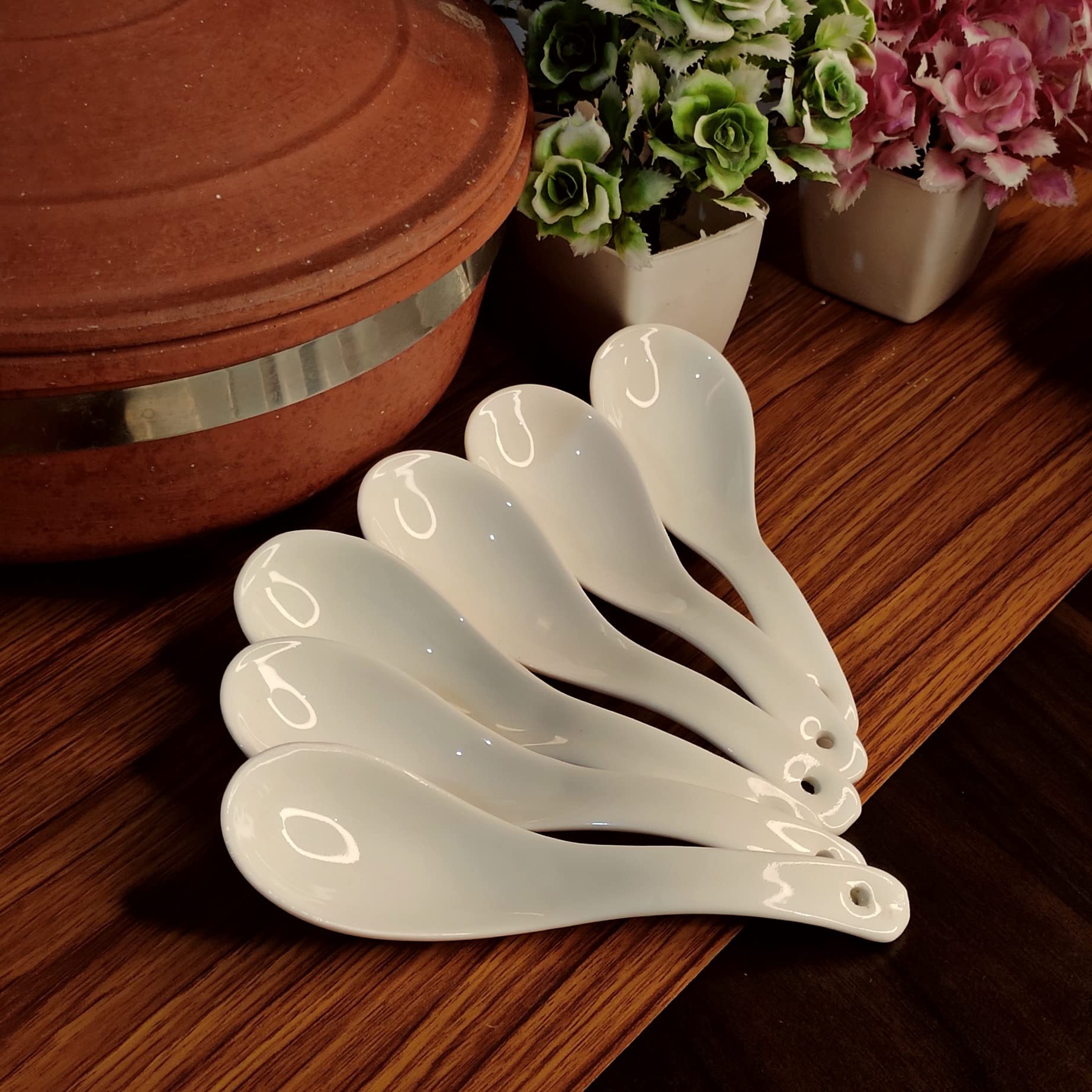 Vemlons Soup Spoon/Soup Spoons Ceramic Soup Spoon/Soup Spoon Set of 6 Pure Ceramic White Color Microwave Safe 15 cm Soup Spoons