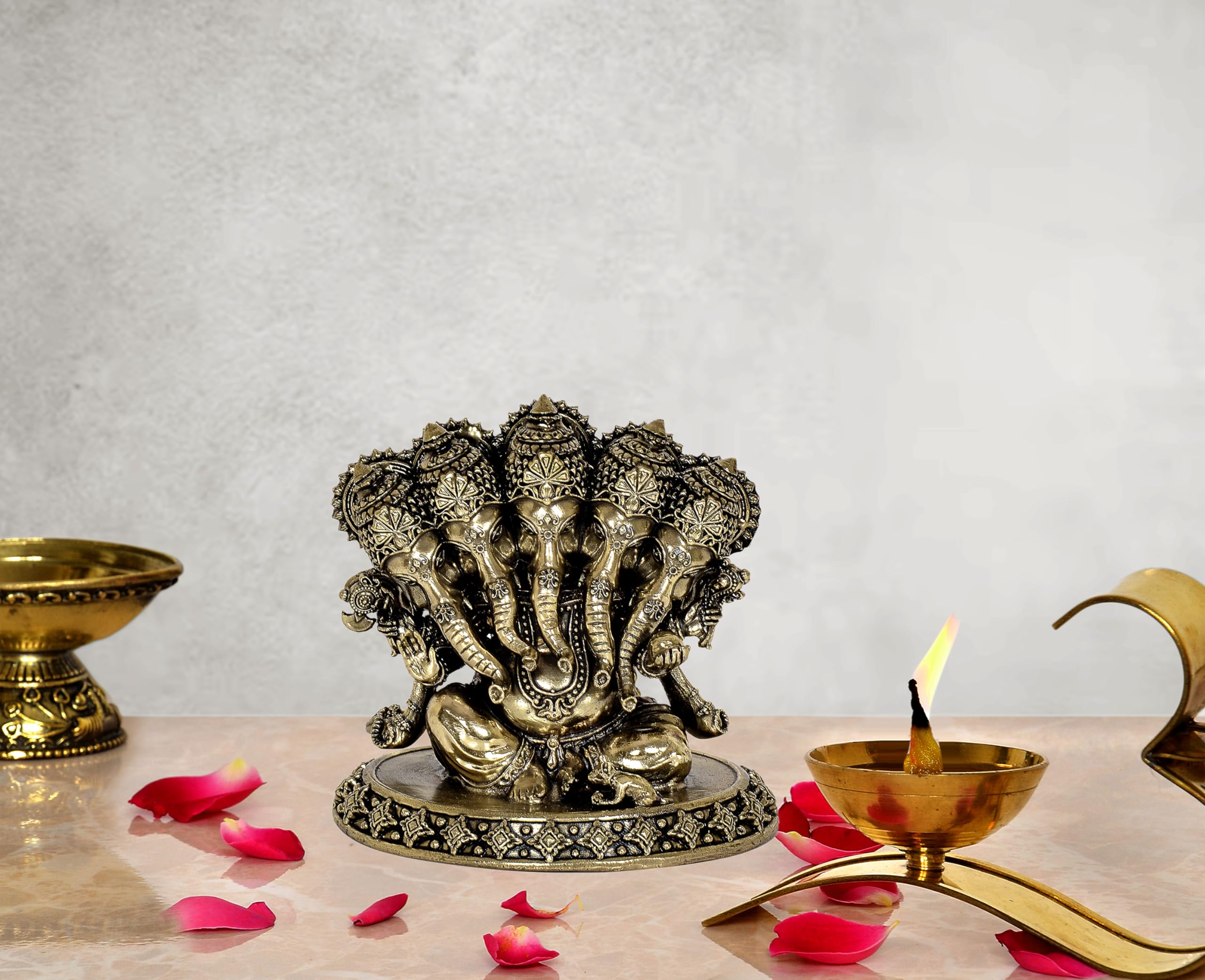 Dattatreya Fine Brass Panchmukhi Ganesha Idol Staue Murti For Home Decor Ofice, Height : 4 Inch