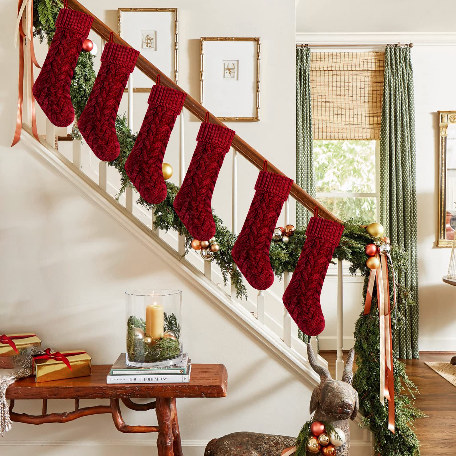 Kunyida Pack 6,18 Unique Burgundy Knit Christmas Stockings Style3