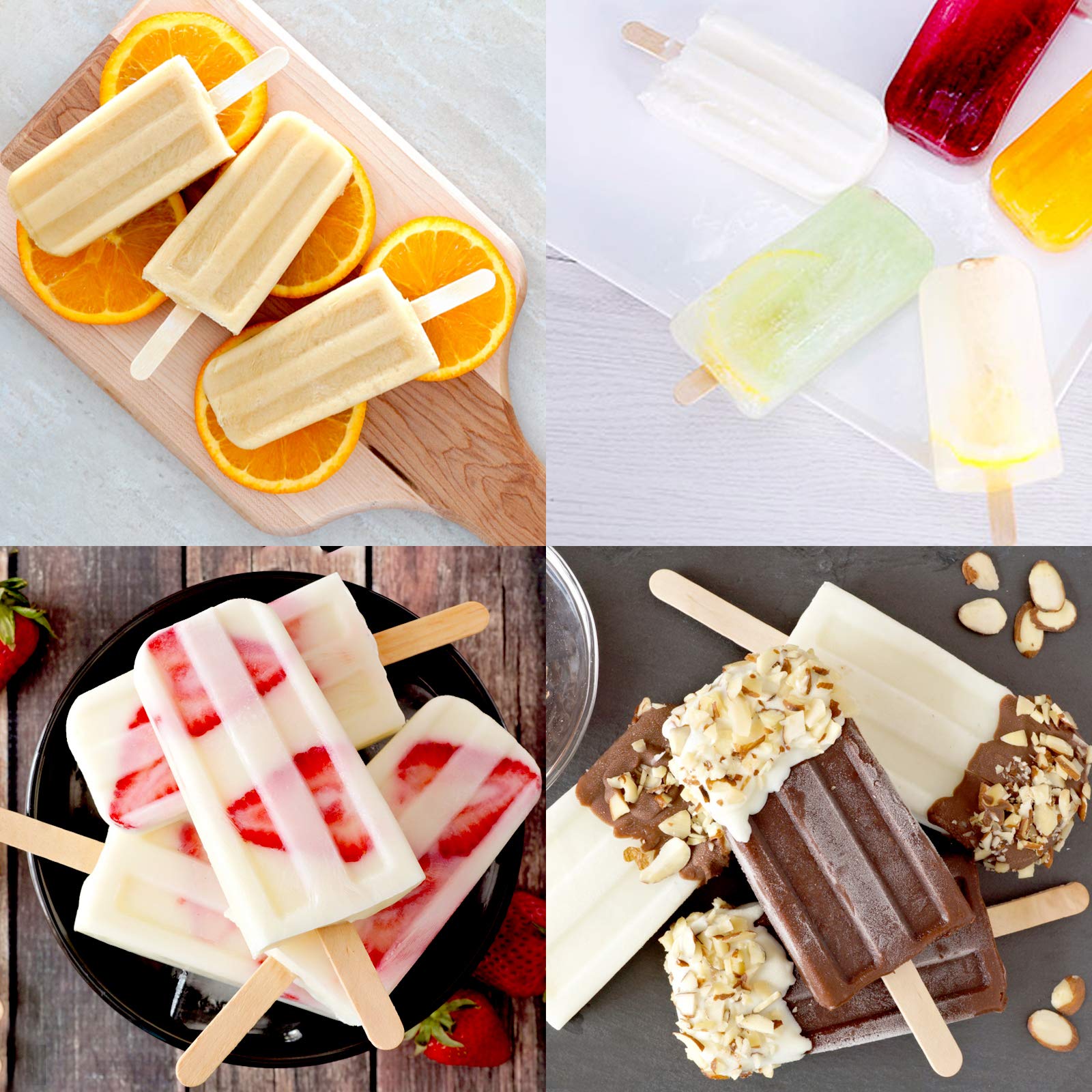 Ozera Popsicles Molds, 10-Cavity Popsicle Maker Molds Silicone Popsicle Molds, Homemade Popcical Molds Ice Pop Molds With 50 Pop