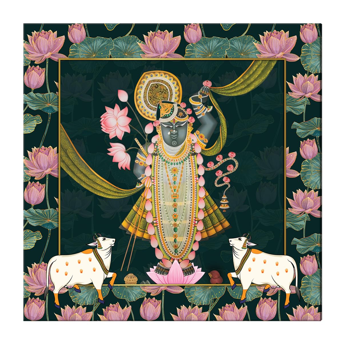 Artx Canvas Shrinathji Pichwai Painting, Shrinath Ji, Big Size Wall Art Painting For Living Room, Multicolor, Abstract, 22X22 In