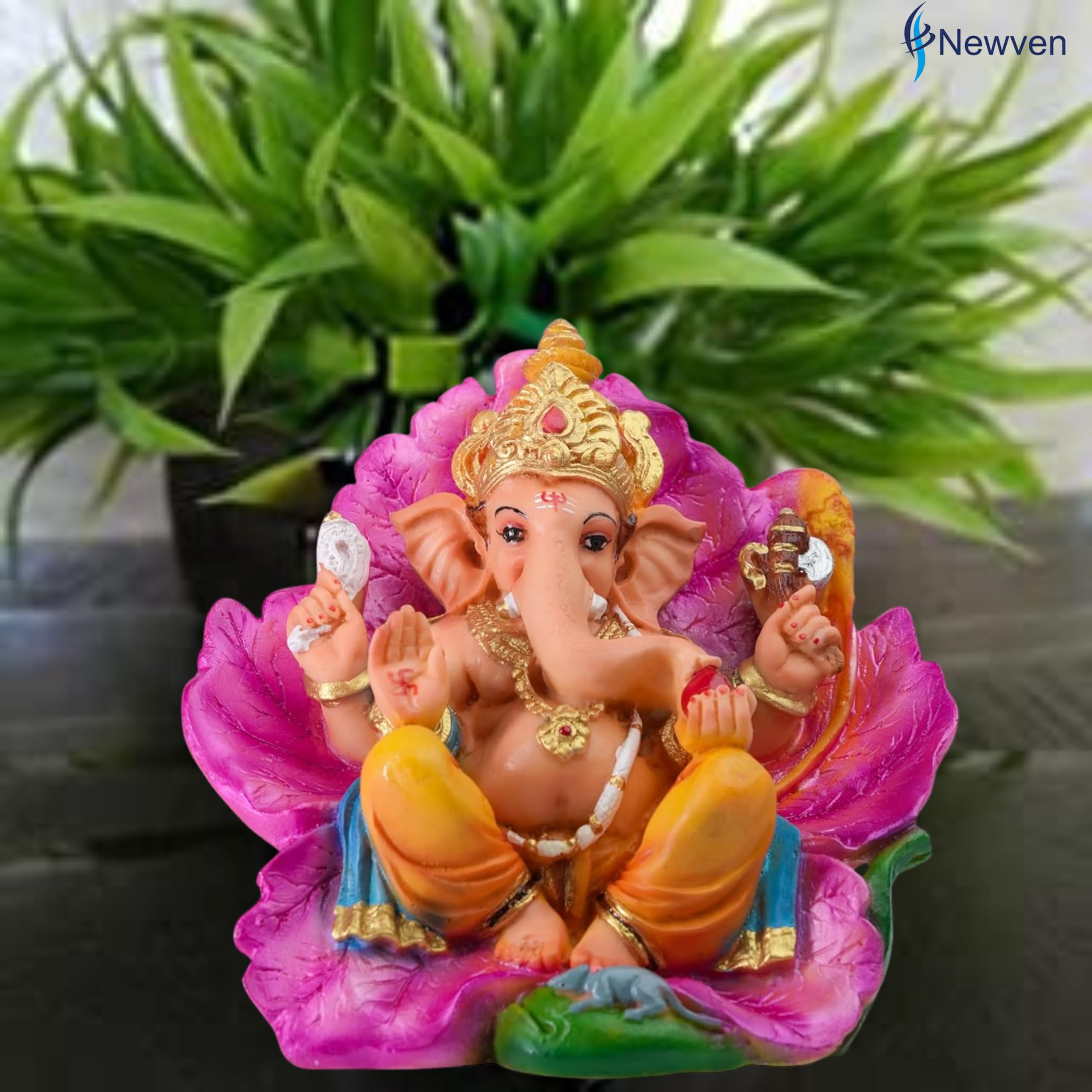 Newven Ganapati Idol Ganesh Murti Chaturthi Decoration Statue Home Decor House Warming Gift For Living Room Pooja Manthir (Multi