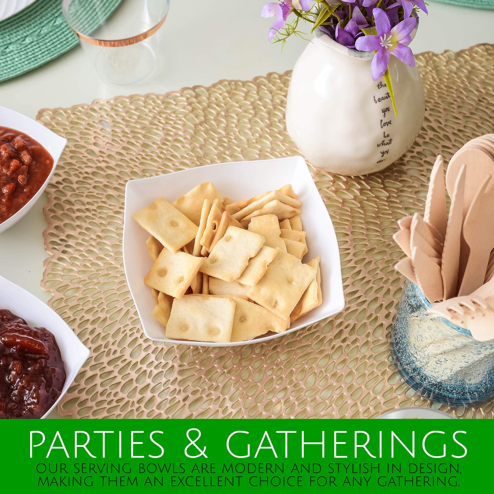 Plasticpro Disposable Square Serving Bowls, Party Snack Or Salad Bowl, Plastic Clear Or White Pack Of 4 (16 Ounce, White)