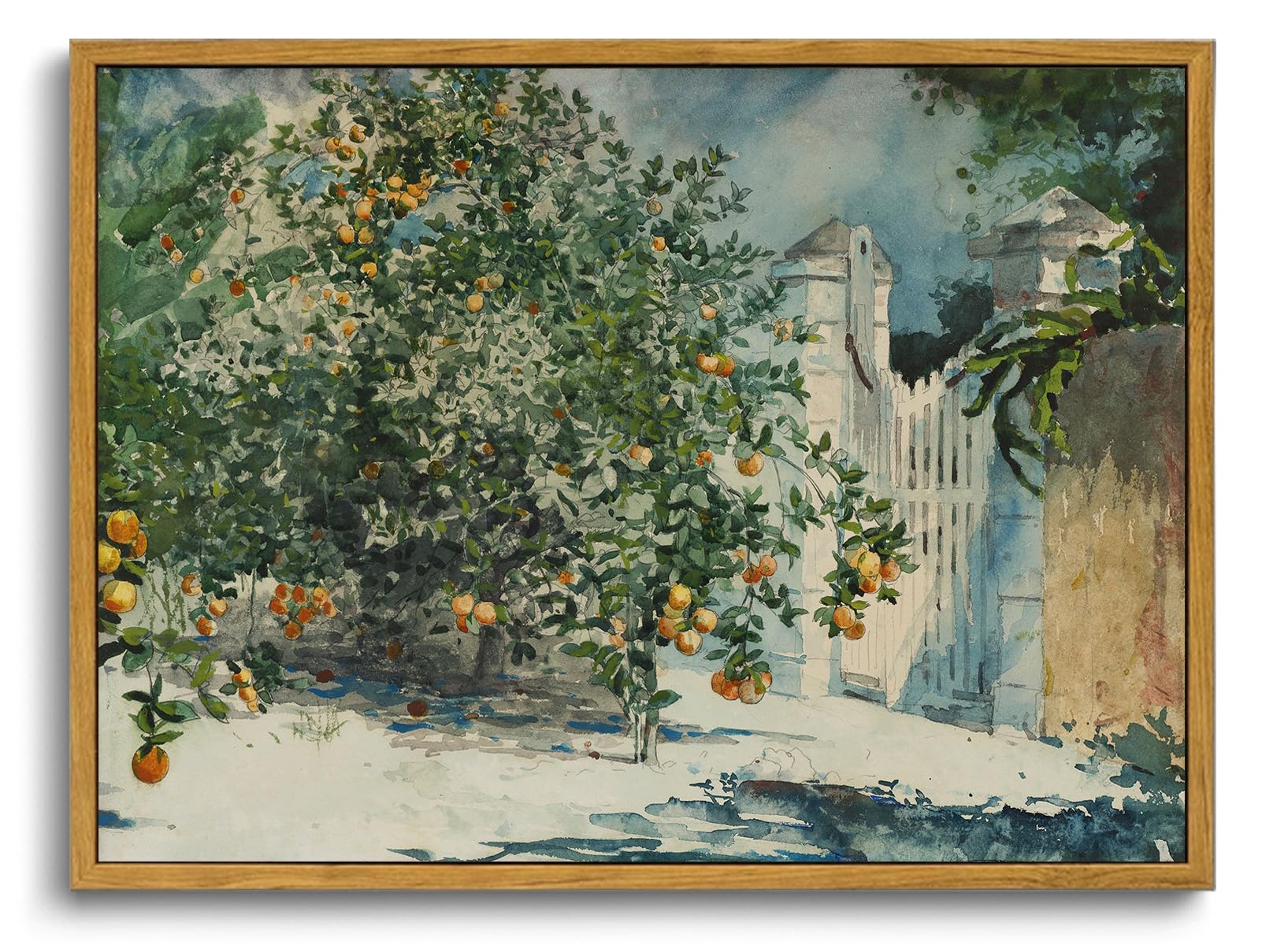 OIQArtOIQ Framed Vintage Landscape Wall Art Orange Trees Still Life Oil Painting Canvas Prints Country Farmhouse Aesthetic Fall 