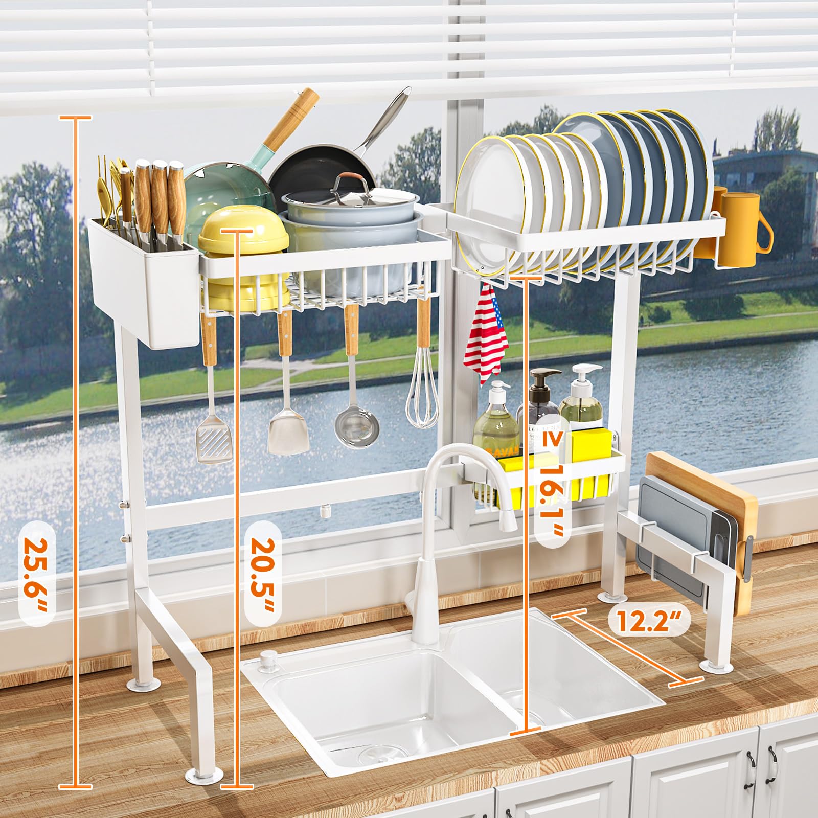 Yklslh Extensible Large Over The Sink Drying Rack Suitable For Most Sinks (24.8 -35.4) Adjustable Large Capacity Dish Drying