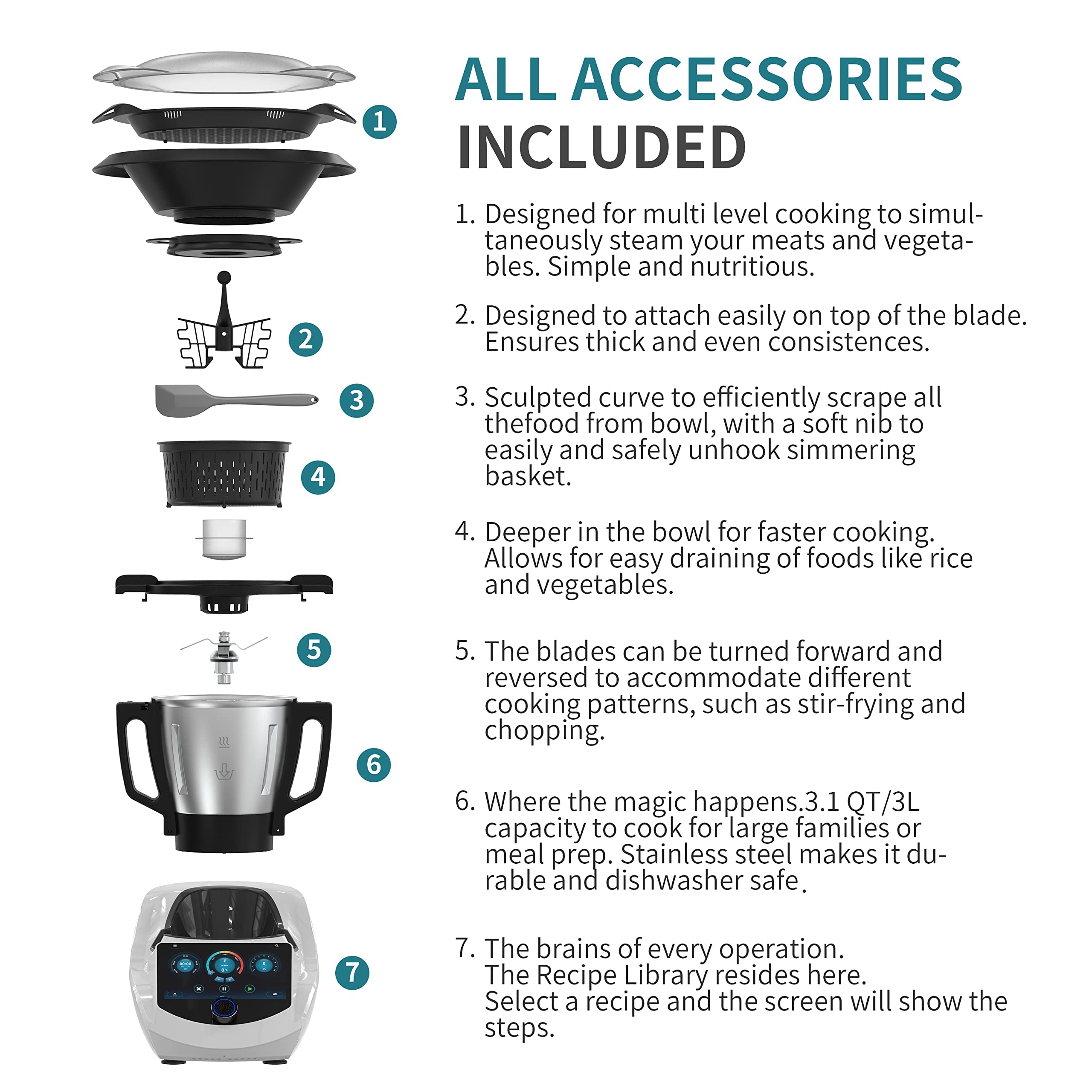 ChefRobot Smart Food Processor All-in-one Auto-Cooking Thermomix Machine,3.5L Capacity,600+ Online Recipes, Built-in Scale, 7 in