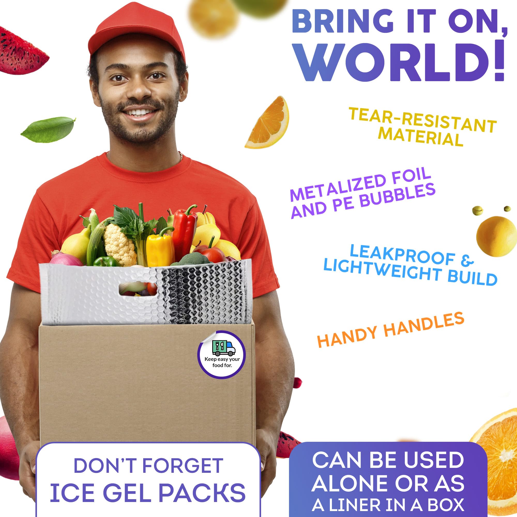 APQ Thermal Bags with Handle 8 x 8 x 8  Pack of 50 Insulated Thermal Bubble Bags  Metalized Foil cold Shipping Package  Packaging Bags for Shipping Frozen Products  Bubble Shipping Bags for Food(D0102HgJZcW)