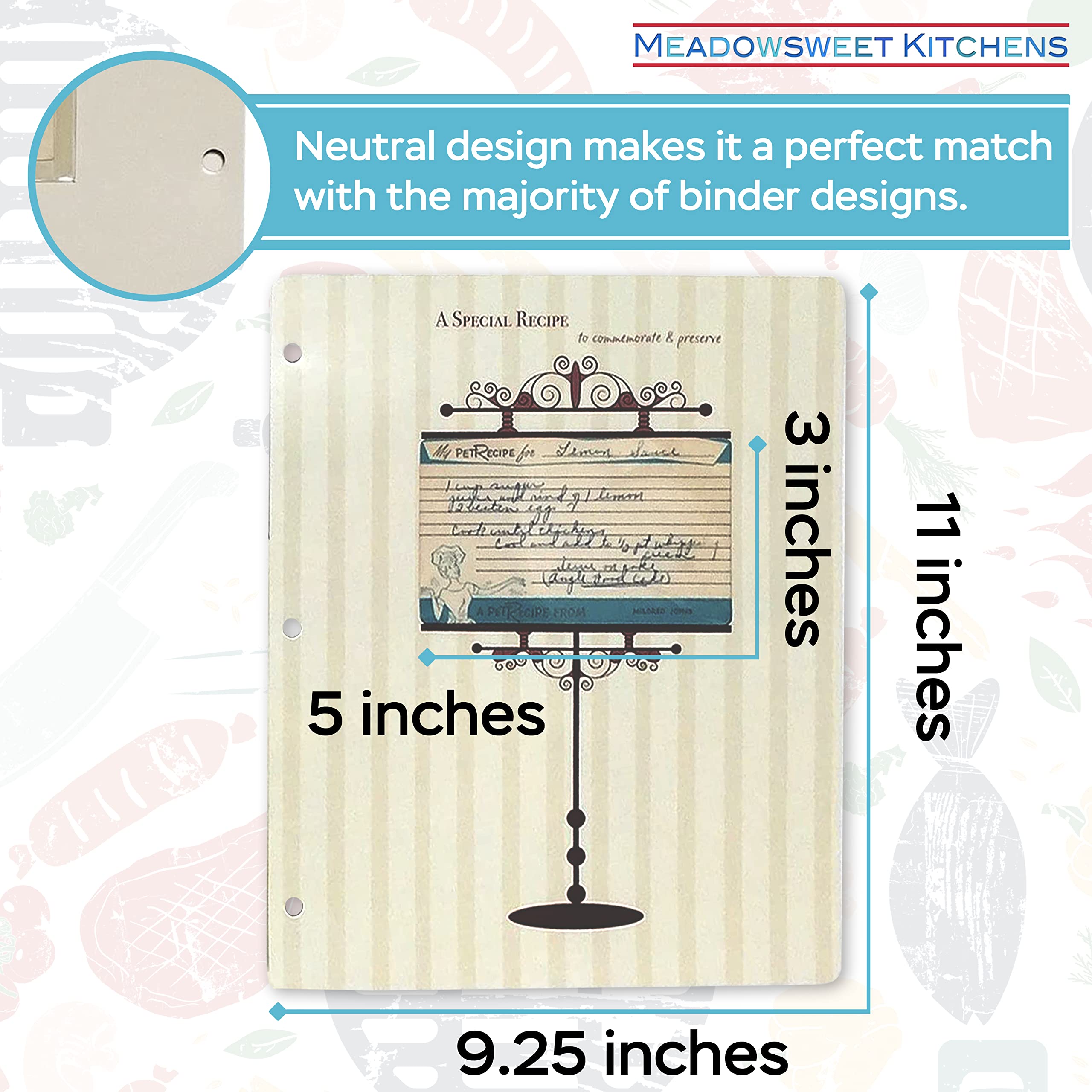 Meadowsweet Kitchens 3 X 5 Vintage Recipe Card Holders For 3 Ring Binders