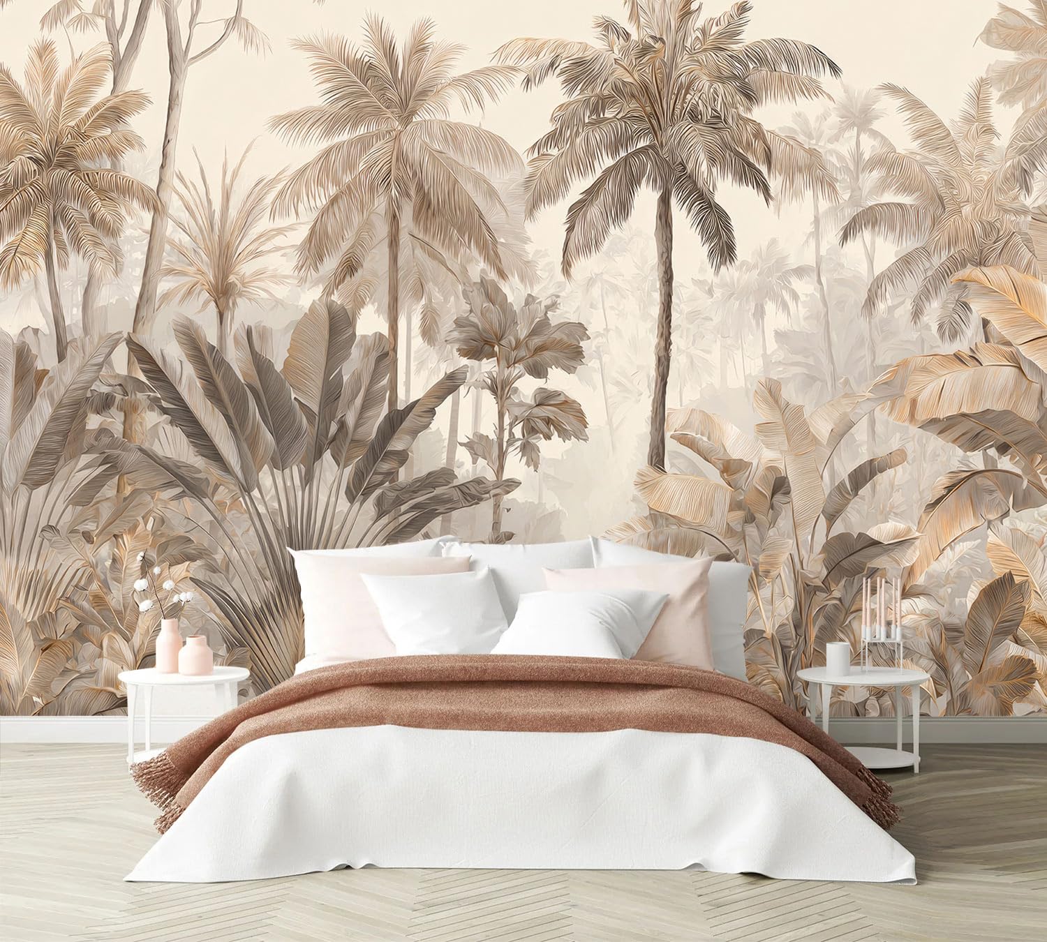 PYFFYP- Retro Tropical Jungle Plant Leaves Peel and Stick Wallpaper murals for Bedroom