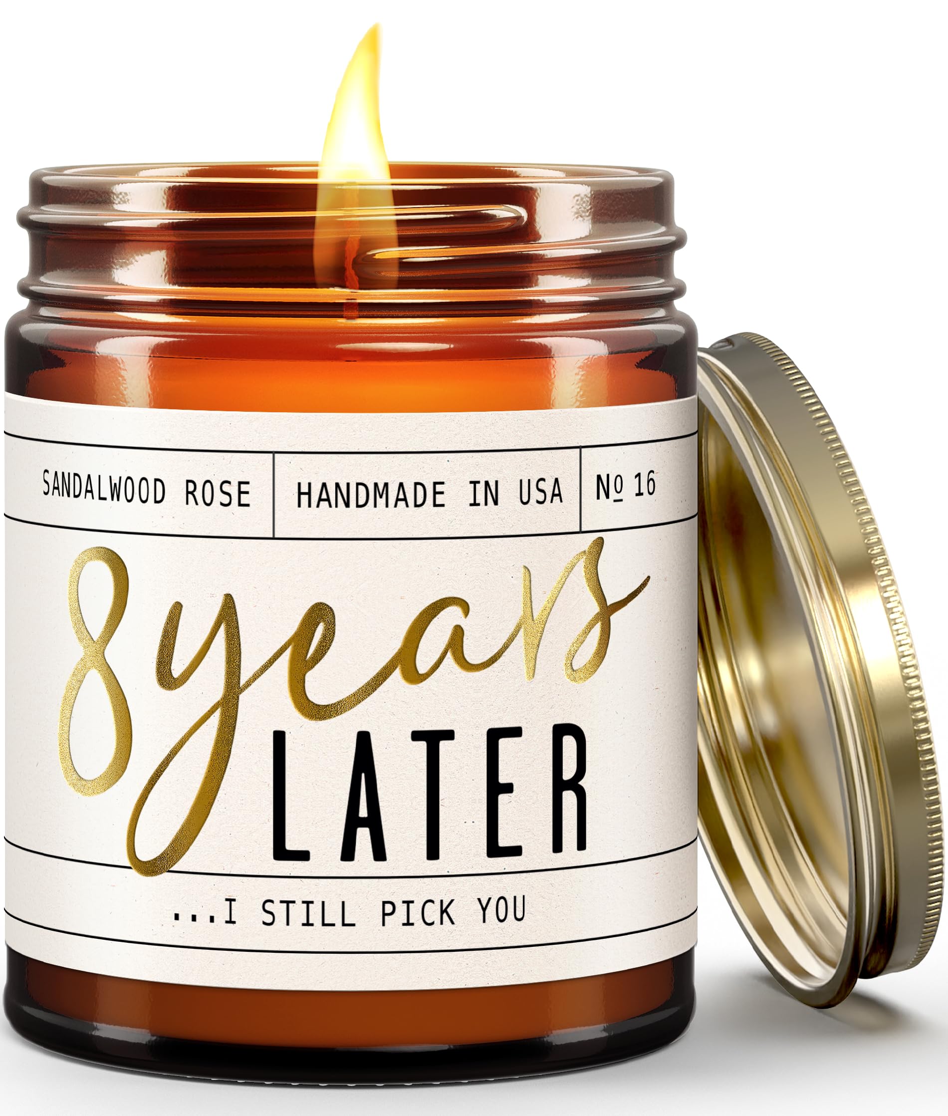 8 Year Gift for Anniversary for Her -  8 Years Later  Soy Candle, w/Sandalwood Rose - Infused w/Essential Oils I 8th Anniversary