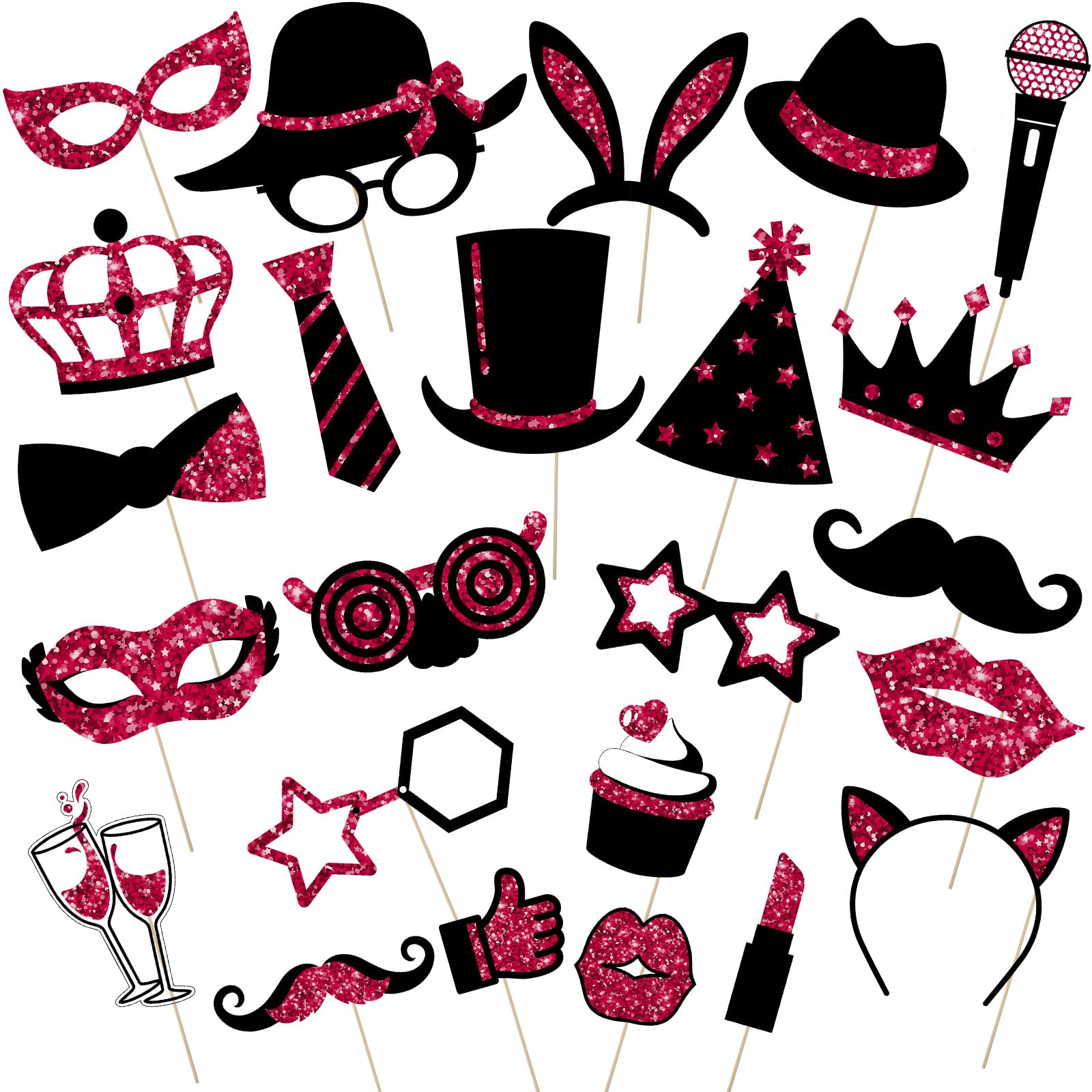 24 Pieces Funny Photo Booth Props For Birthday Weddings Party Supplies Prom Disco Mardi Gras Party Supplies Mix Of Hats, Lipstic