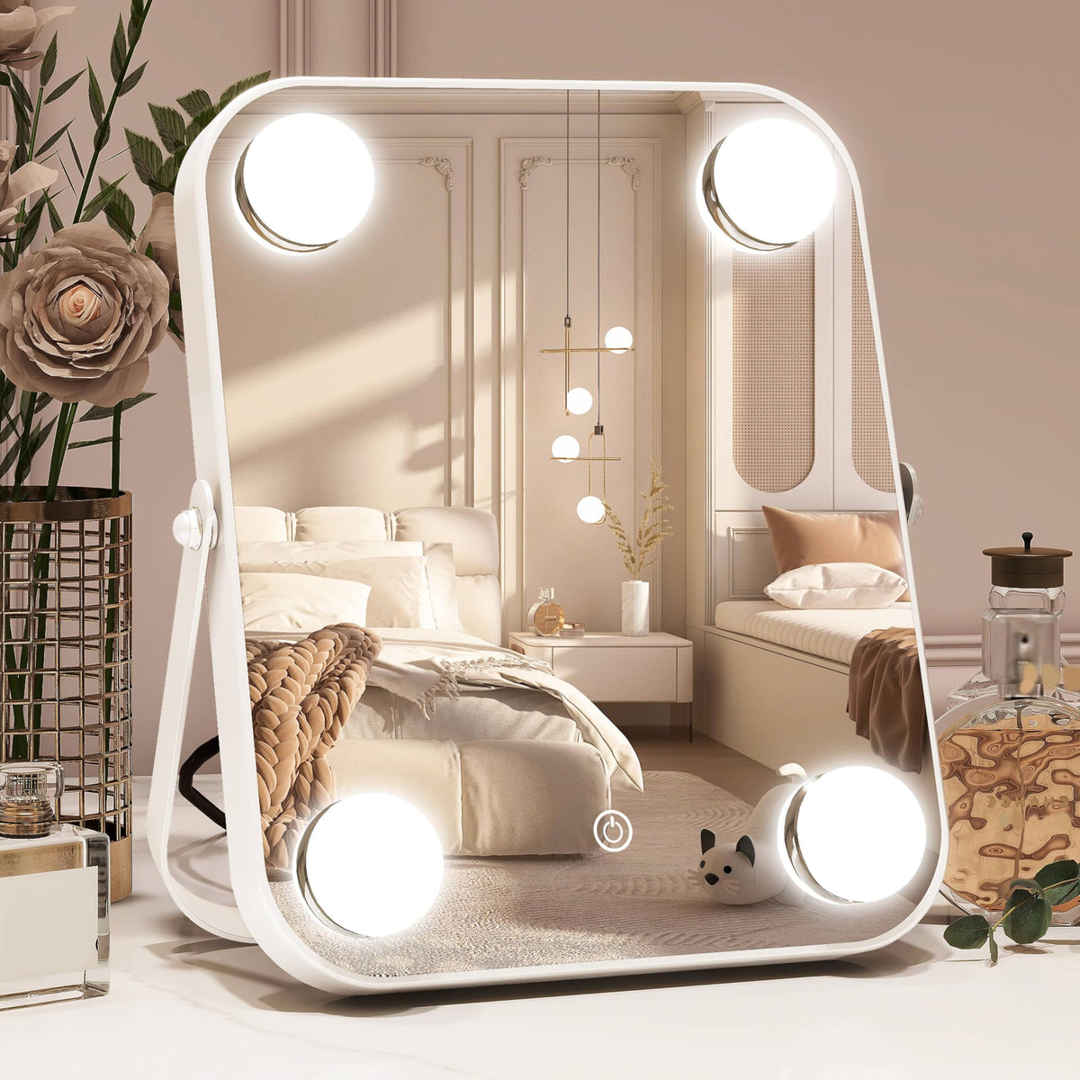 Rolove 8''X10'' Lighted Vanity Mirror, Makeup Mirror With Light, Dimmable Touch Screen, Portable Travel Mirror With U-Shaped Bra