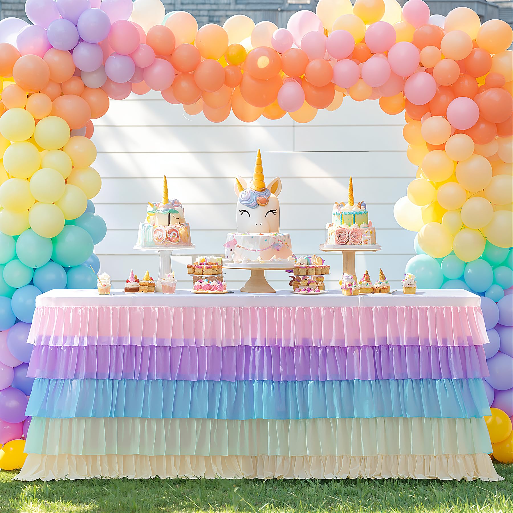 Rainbow Table Skirt Tutu Unicorn Tablecloth For Birthday Party Baby Shower Unicorn Party Table Cloth 9Ft