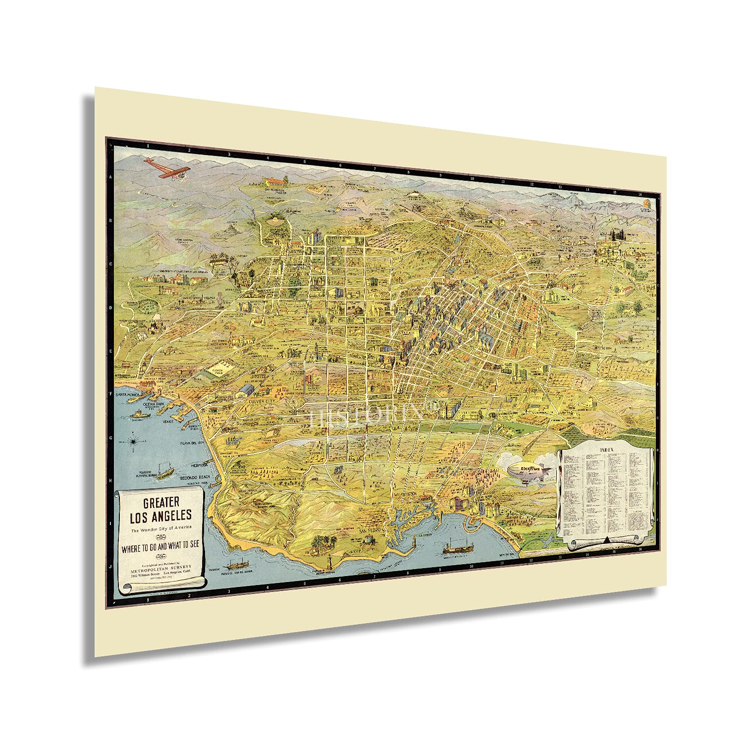 Historix Vintage 1932 Map Of Los Angeles California - 18X24 Inch Vintage Los Angeles Map - Old Los Angeles Wall Art - Historic L