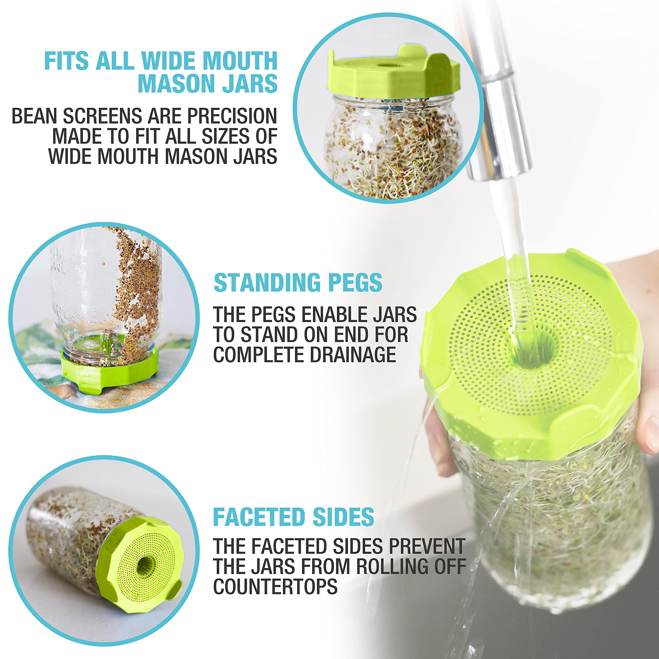 Masontops Mason Jar Bean Sprouting Jar Starter Set - Easy Diy Bean Sprout Kit With Organic Seeds, Sprouting Lids, Complete Bean