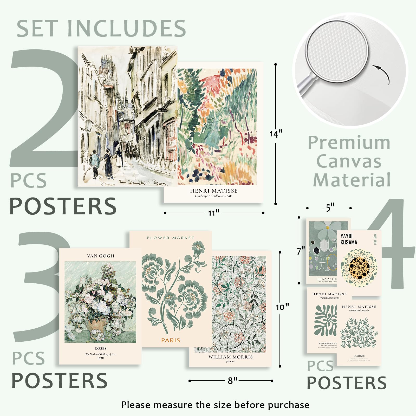 Sage Green Wall Art Prints Eclectic Decor, Astrdecor 9 Pcs Sage Green Wall Decor Aesthetic, Green Matisse Wall Art Exhibition Po