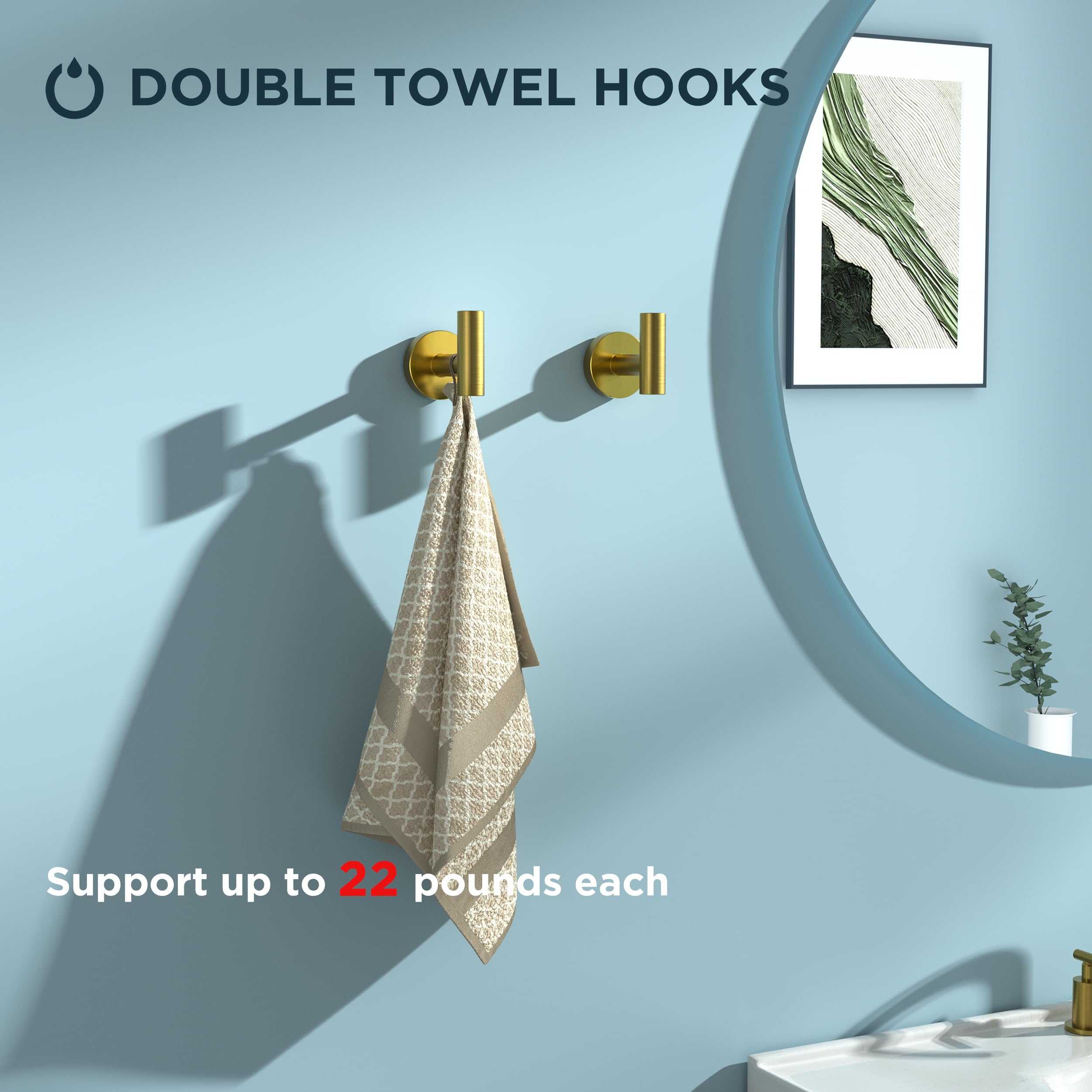 Forious 4 Piece Brushed Gold Bathroom Accessories Set, Sus304 Stainless Steel Bathroom Toilet Paper Holder Set, Wall Mounted Bat