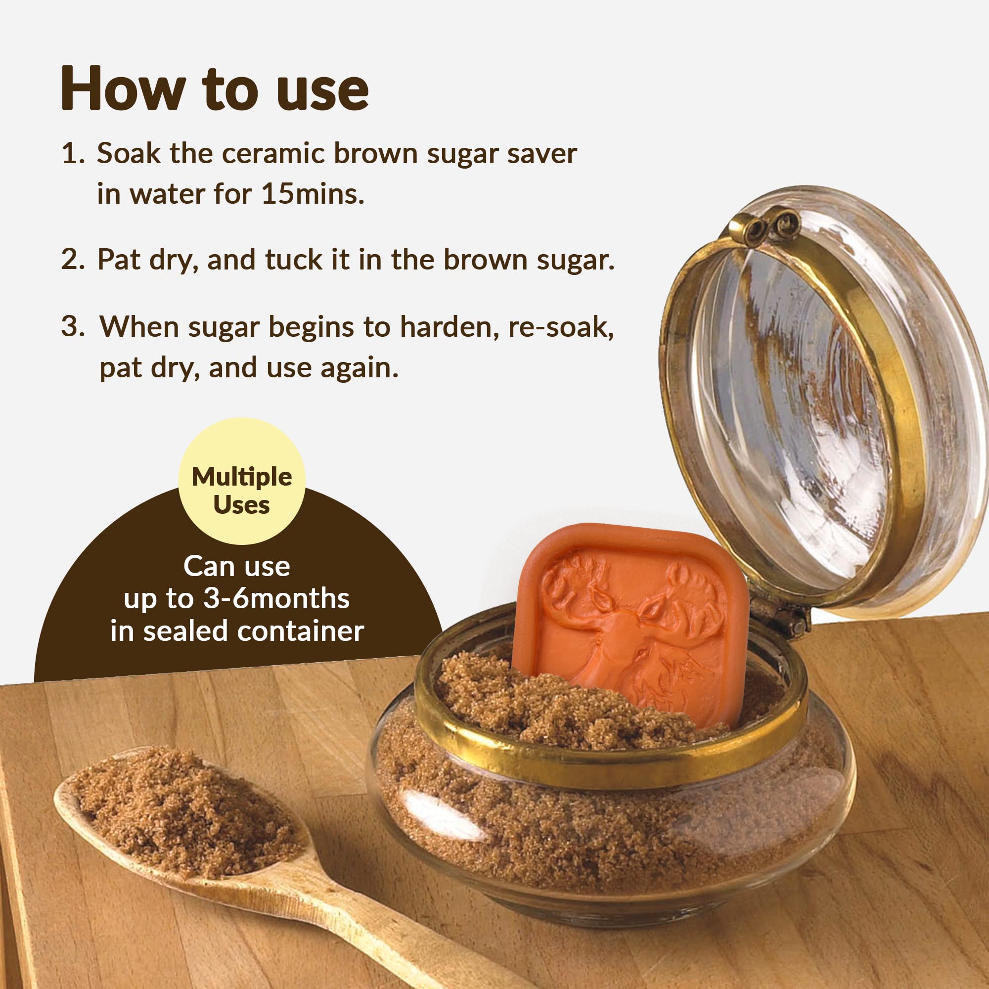 Terra Cotta Brown Sugar Saver, Food-Safe Sugar Preserver For Long-Term Use, Brown Sugar Softener For Cookies, Dried Fruits, & Ma