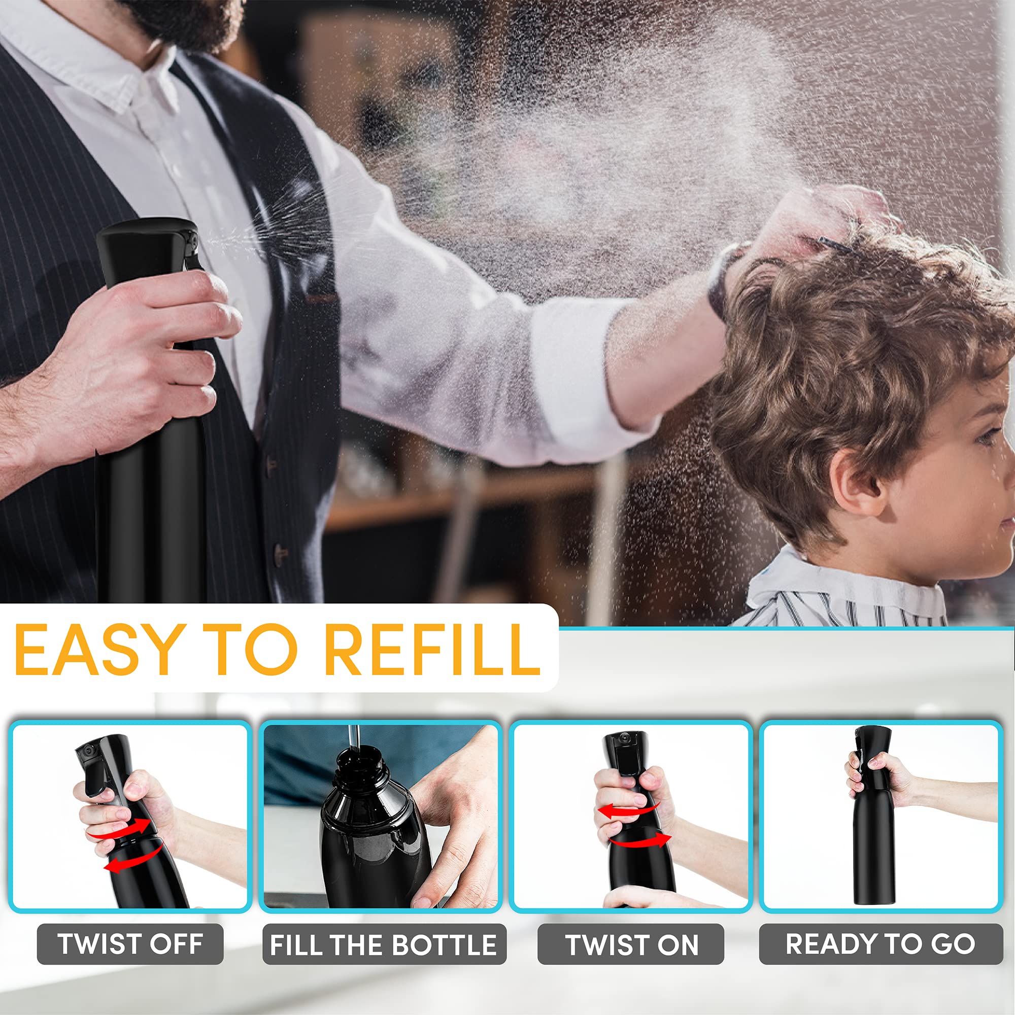 Hula Home Spray Bottle For Hair (16.9Oz/500Ml) Continuous Empty Ultra Fine Plastic Water Mist Sprayer - For Hairstyling, Cleanin