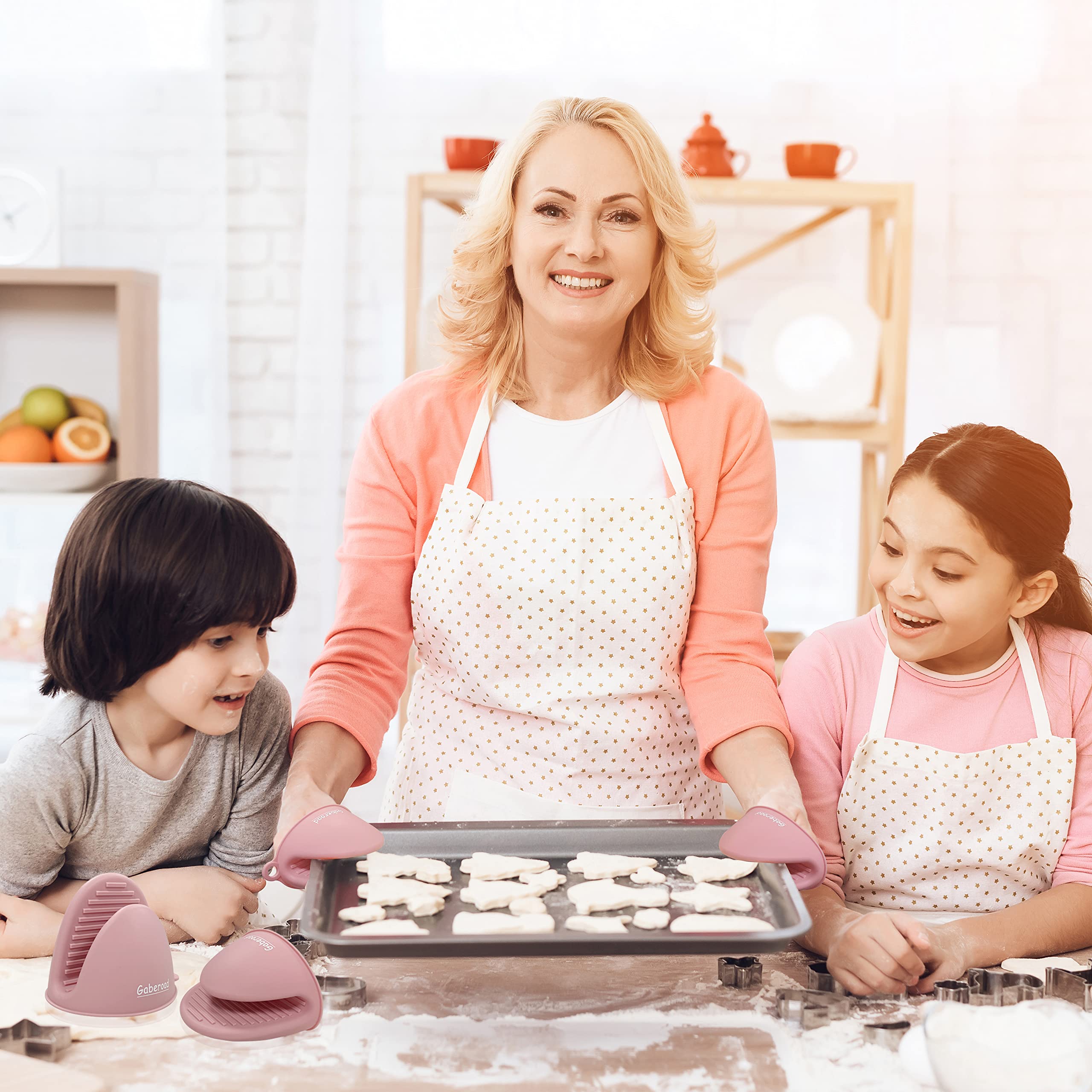 Gaberoad Thickened Mini Silicone Oven Mitts Heat Resistant As Hot Pot Holder, Baking Holder, Rubber Oven Gloves, Finger Pinch Gr