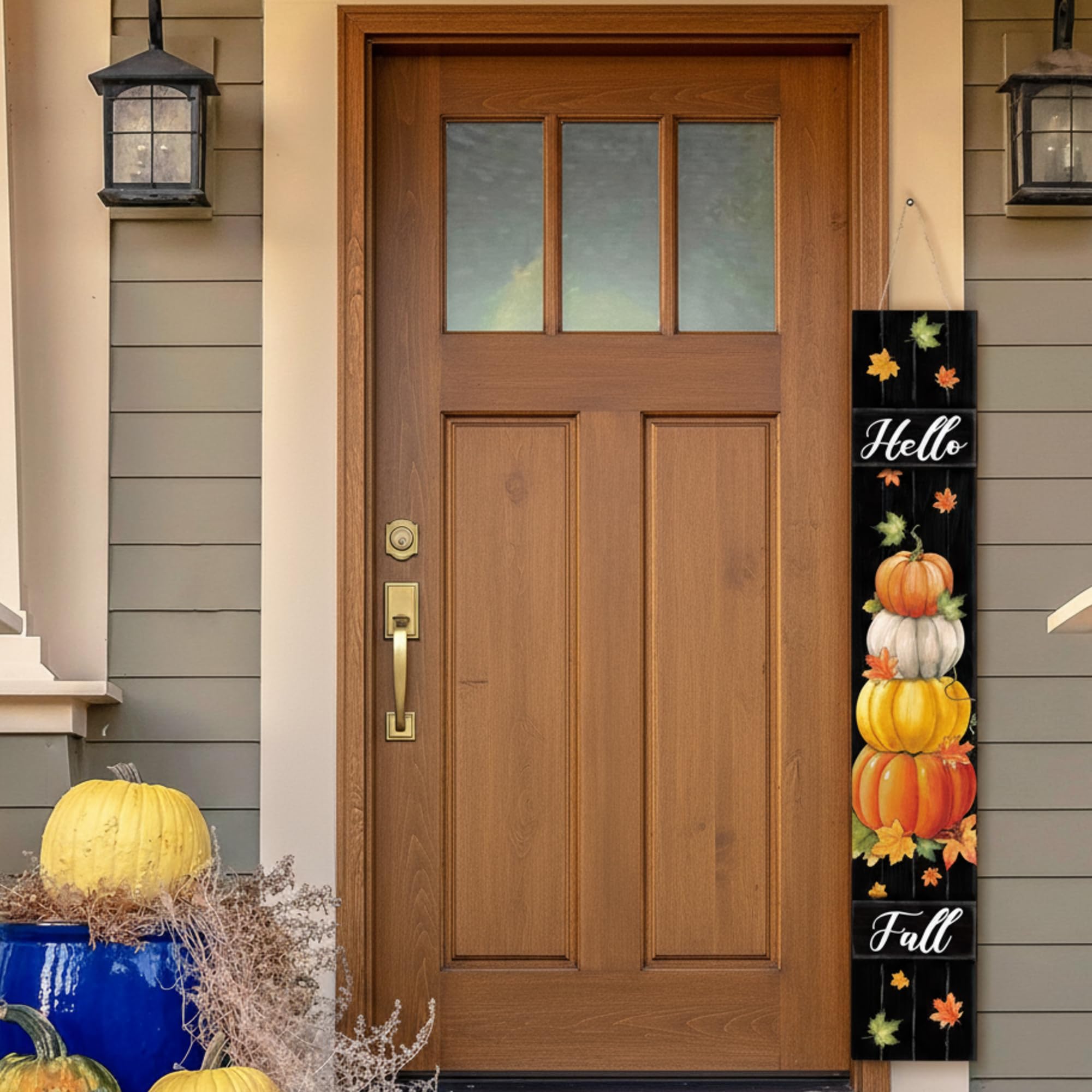 Threehoney Thanksgiving Welcome Sign 47 Large Fall Front Porch Decor Pumpkin Wooden Porch Sign Rustic Farmhouse Standing Hanging