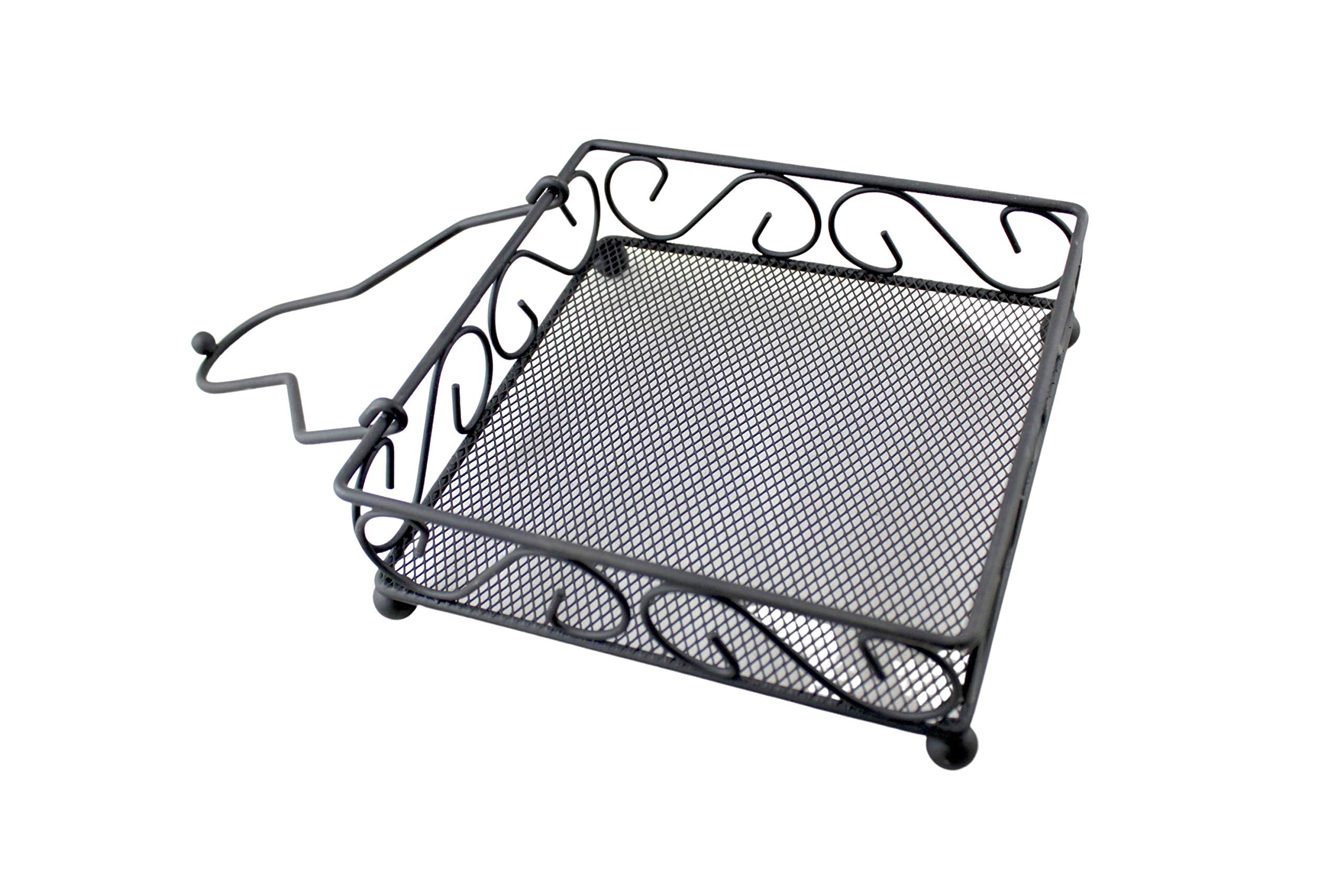 Black Matte Scroll Design Napkin Holder Dispenser With Weighted Arm