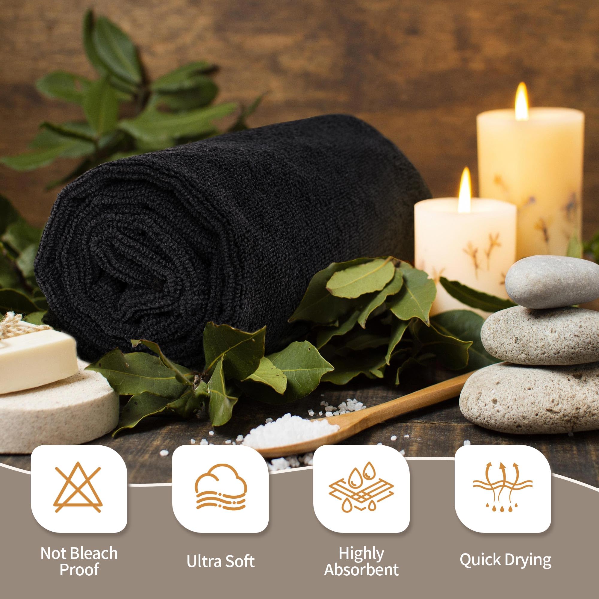 FIXSMITH Salon Towels 12 Pack, Black Hand Towels for Bathroom, Quick Dry Gym Towels, Spa Face Towel, Absorbent Microfiber Towels