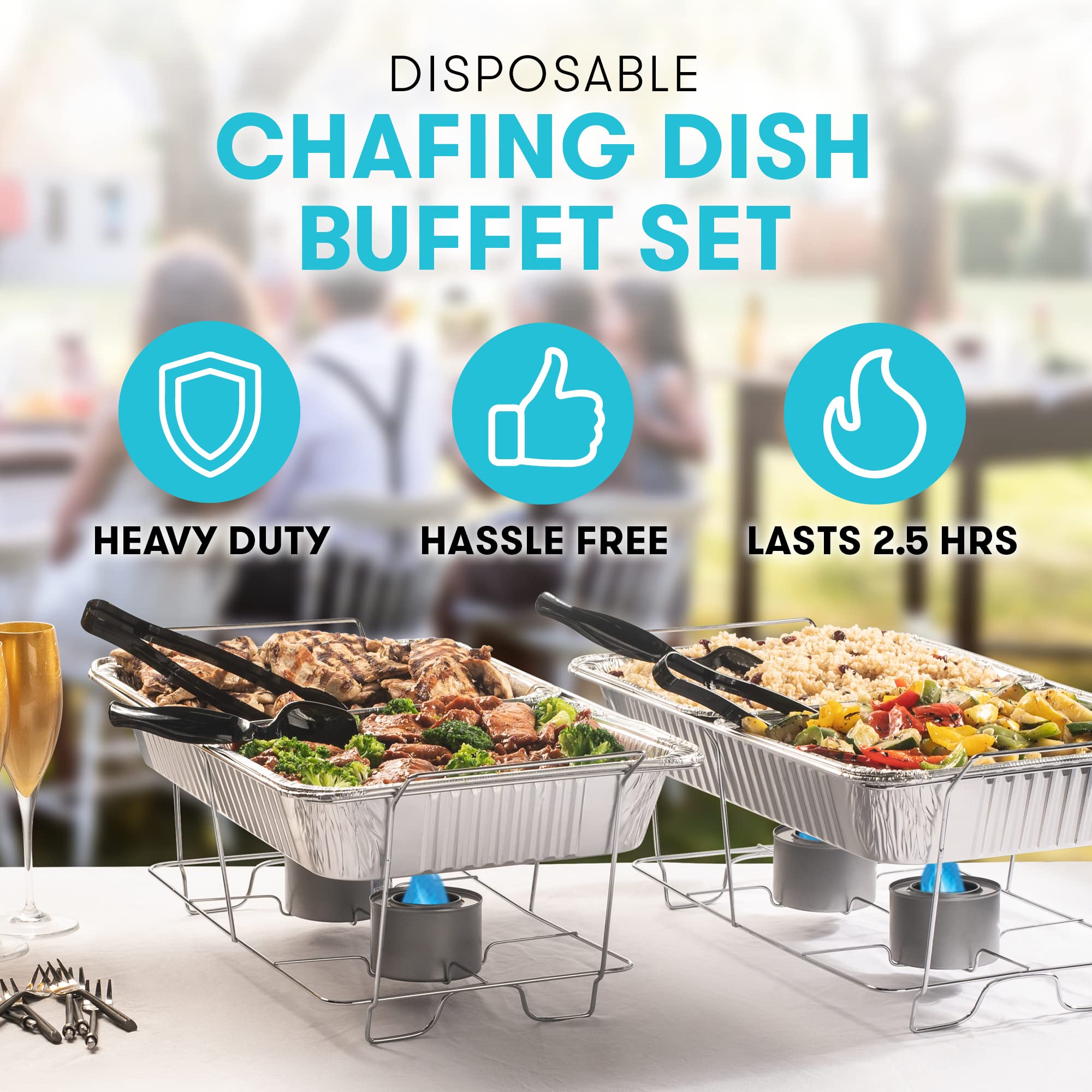 Disposable Chafing Dish Buffet Set, Food Warmers For Parties, 33 Pieces Catering Supplies - Buffet Servers And Warmers, 9'' X 13