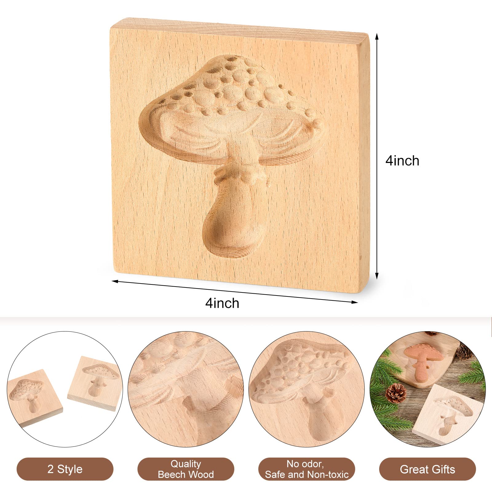 Meanplan Carved Wooden Cookie Mold, Baking Embossing Cookies Stamp Mold Cutter Funny 3D Heart Wood Rose Dessert Tools For Christ