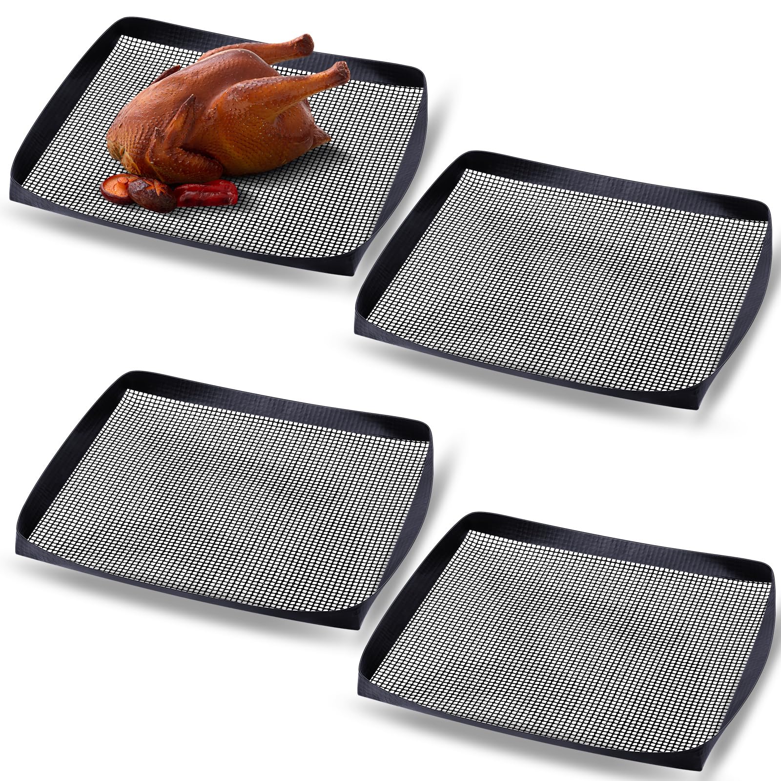 Teenyyou 4 Pcs 11.5 x 13.5 Inch PTFE Solid Oven Basket Non Stick Cooking Basket Cooking Trays for Quick Oven Accessories Baking 