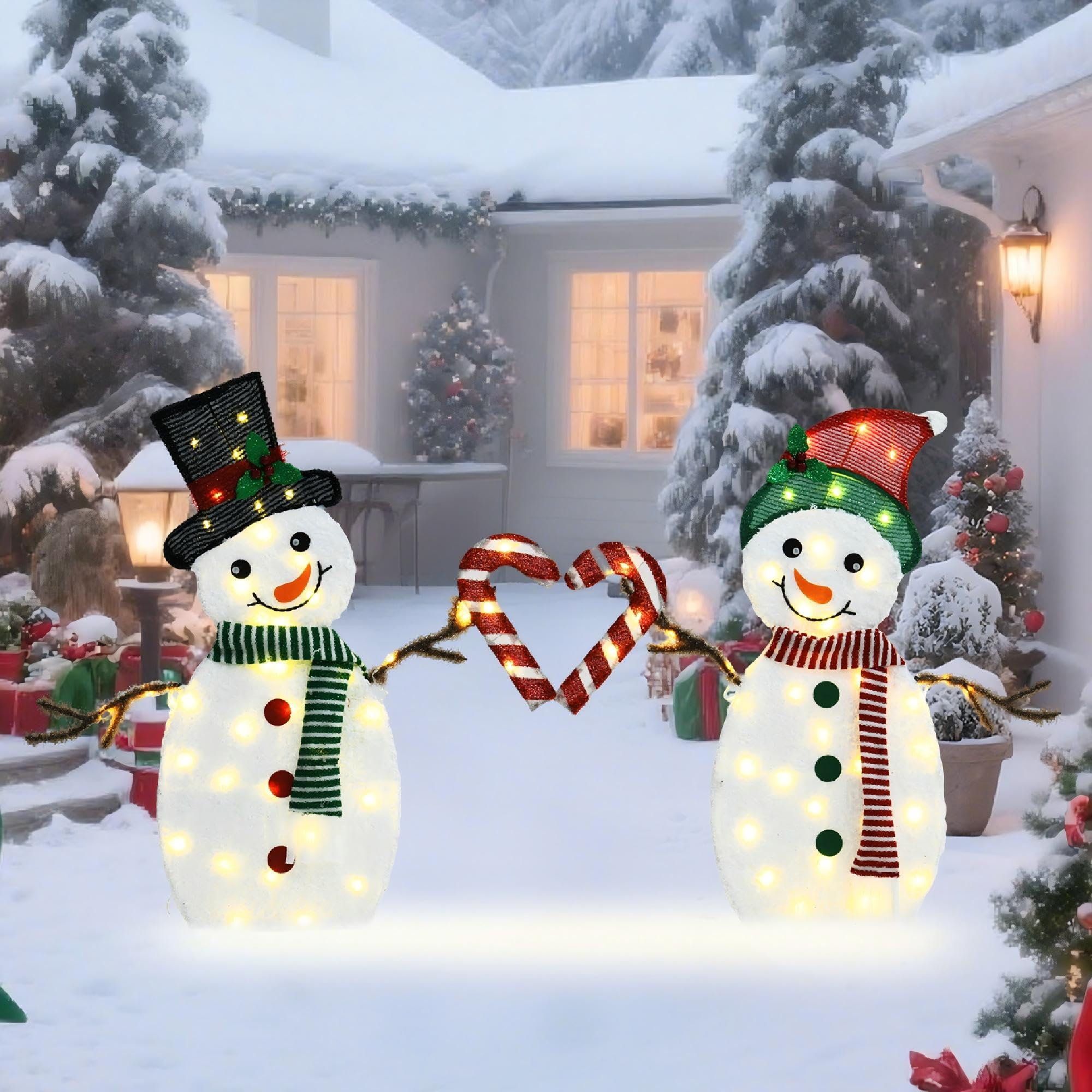 VELTENOVAIRE 32 H Snowman Lighgts Outdoor Christmas Decorations, 2D Pre-lit Cute Holiday Lawn Lights Decors, 80 Warm White LEDs,