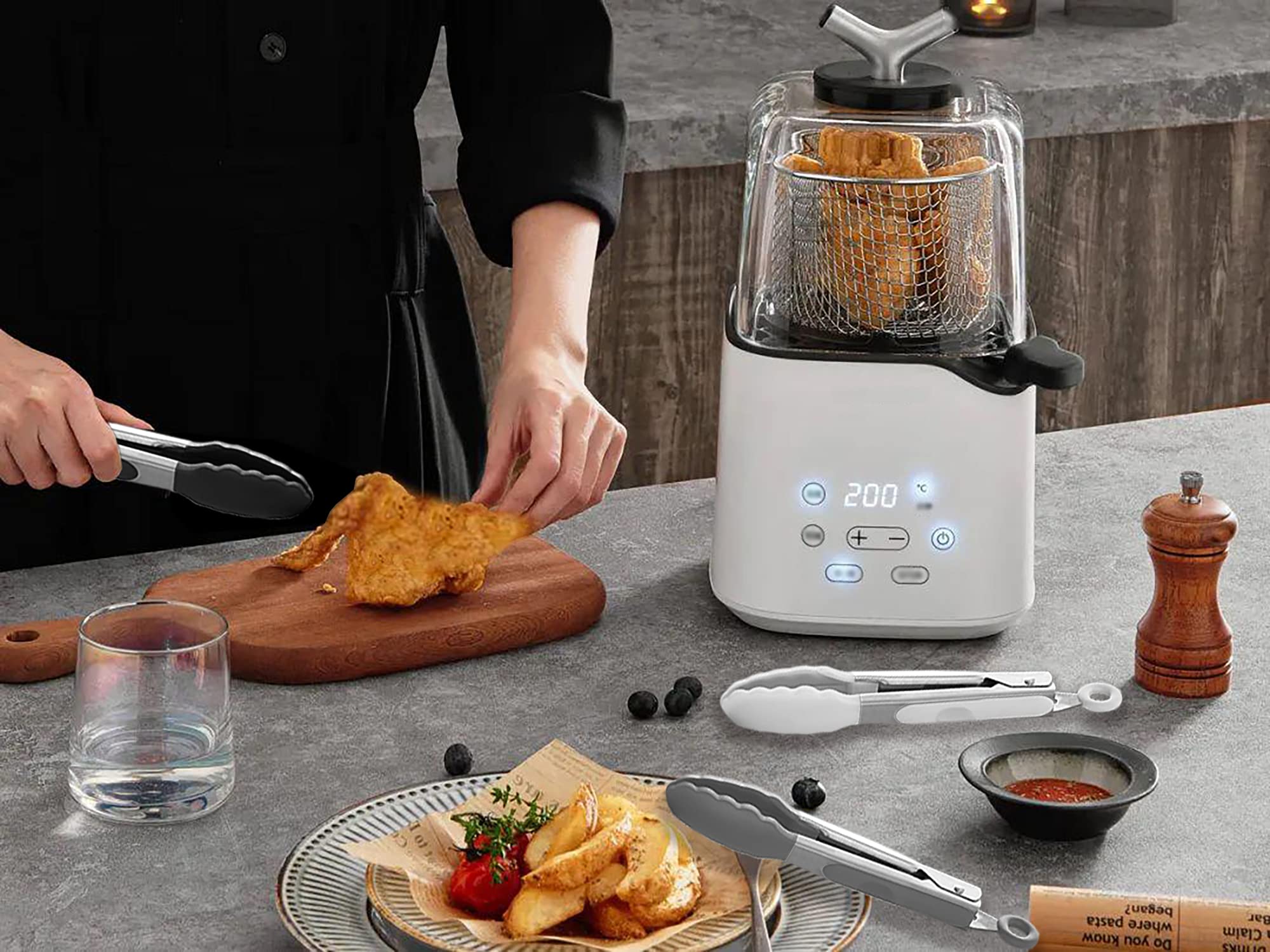 Hinmay Mini Tongs With Silicone Tips 7-Inch Kitchen Tongs, Set Of 3 (Black)