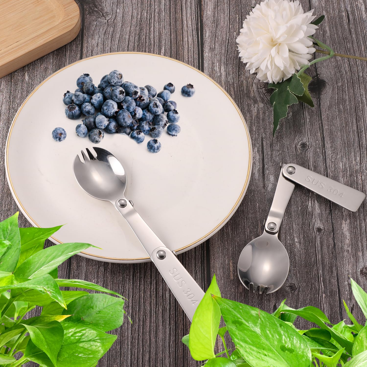 2Pcs Spork For Thermos Stainless Steel King Vacuum Insulated Food Jar 16Oz, Foldable Spoon Fork Replacement Parts Compatible Wit