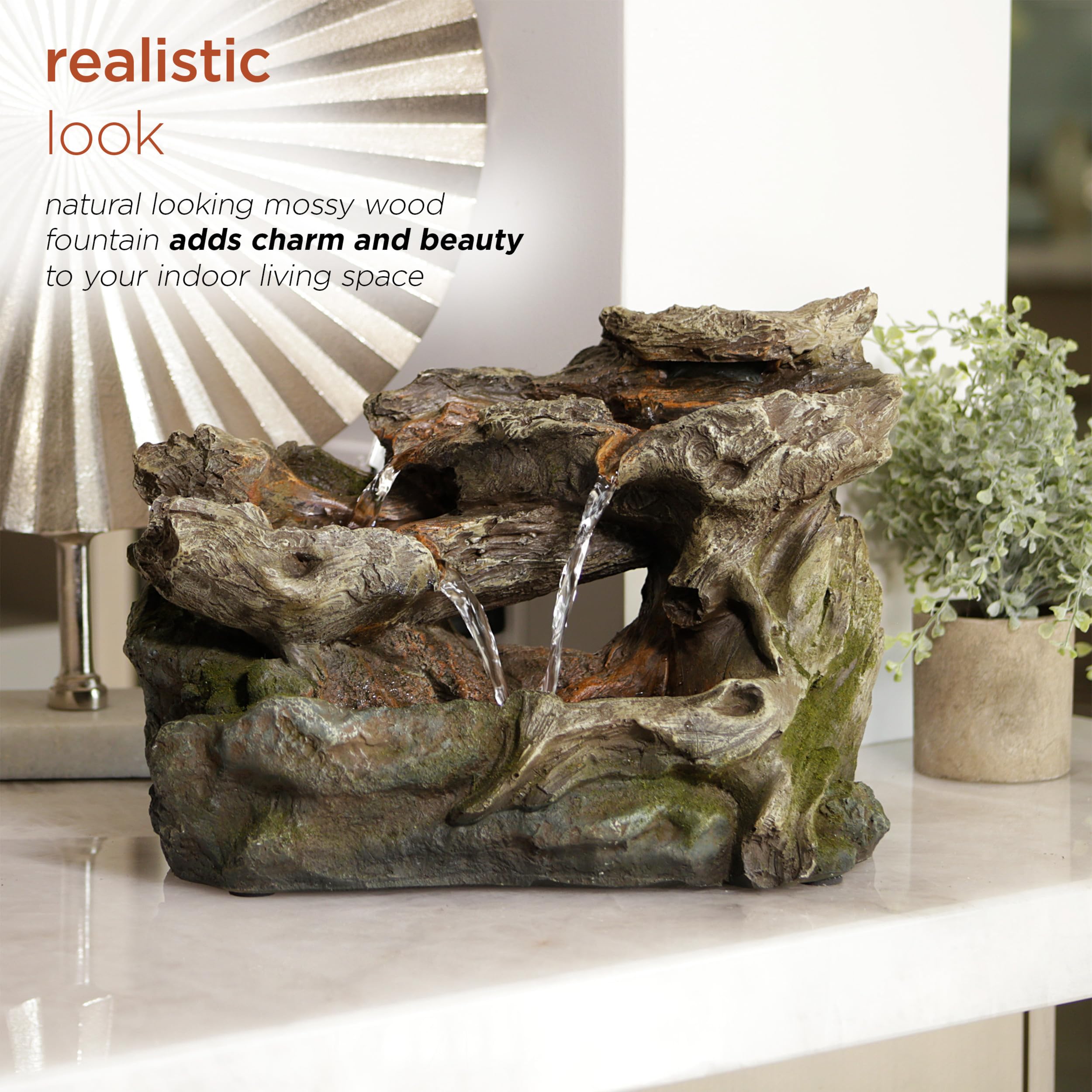 Alpine Corporation WIN1334 10 Tall Tabletop 3-Tier Waterfall Rock Fountain with LED Lights, Indoor Decorative Water Feature for