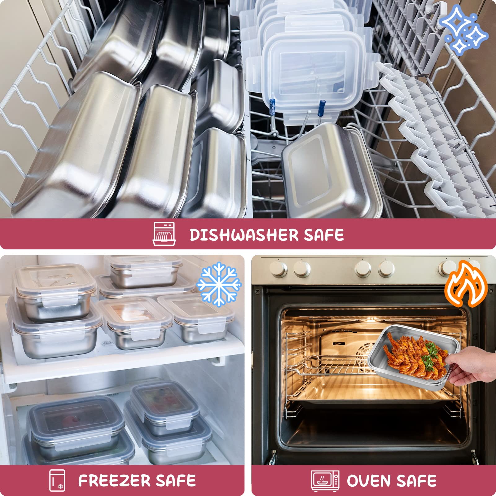 Cykorxicc 10 Pc Square 304 Stainless Steel Food Containers With Lids, Airtight Bento Lunch Box, Metal Meal Prep Food Containers