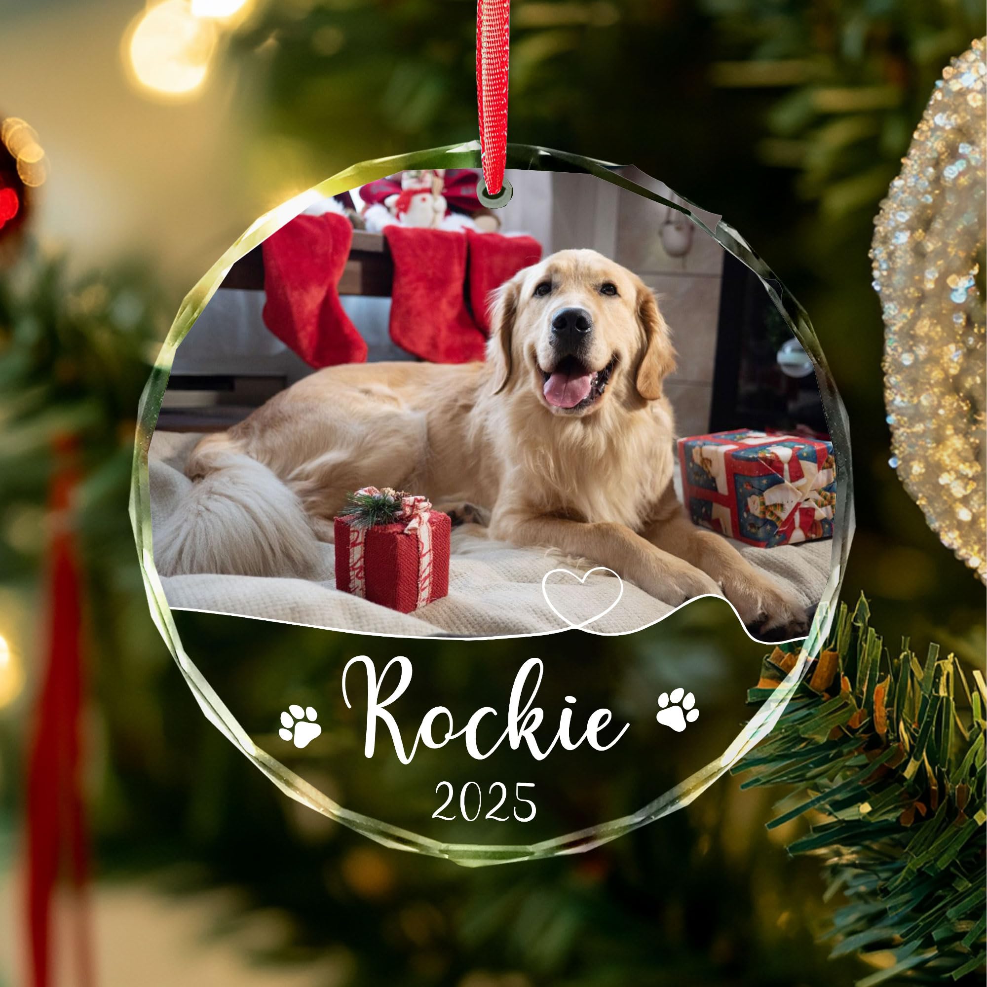 Personalized Dog Christmas Ornaments 2025 with Photo - Gifts for Dog Lover, Pet Lovers - Pet Keepsake Glass Ornament