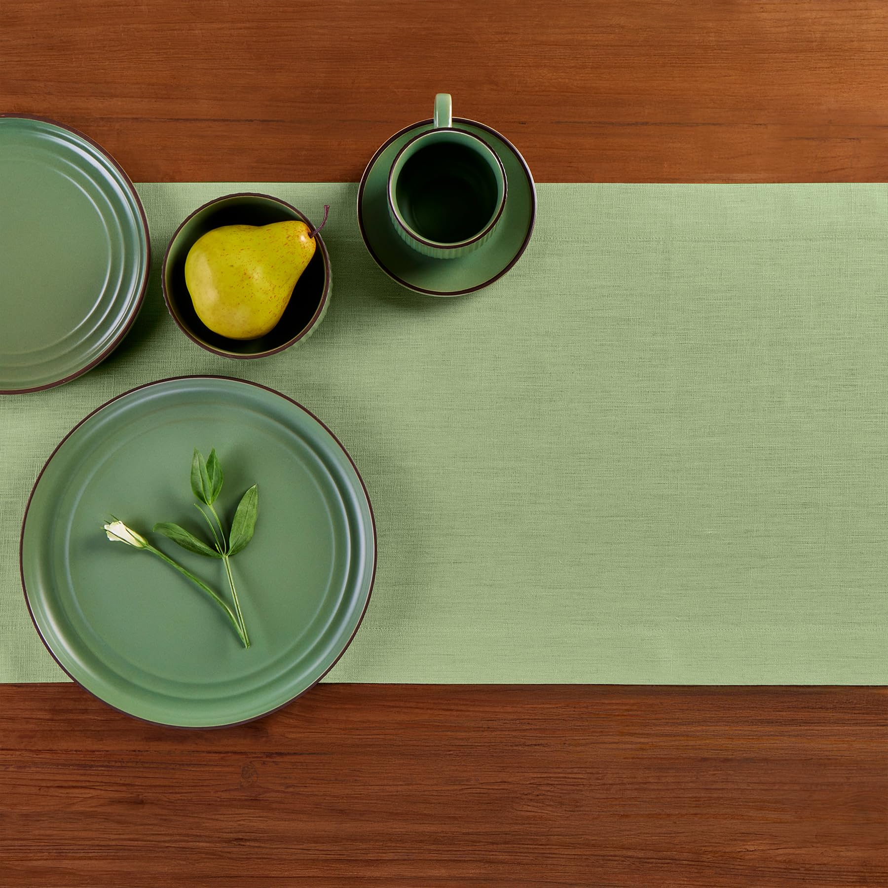 Solino Home Linen Laurel Green Table Runner 144 Inches Long - 100% Pure Linen Extra Long Table Runner 14 x 144 Inch for Fall, Au