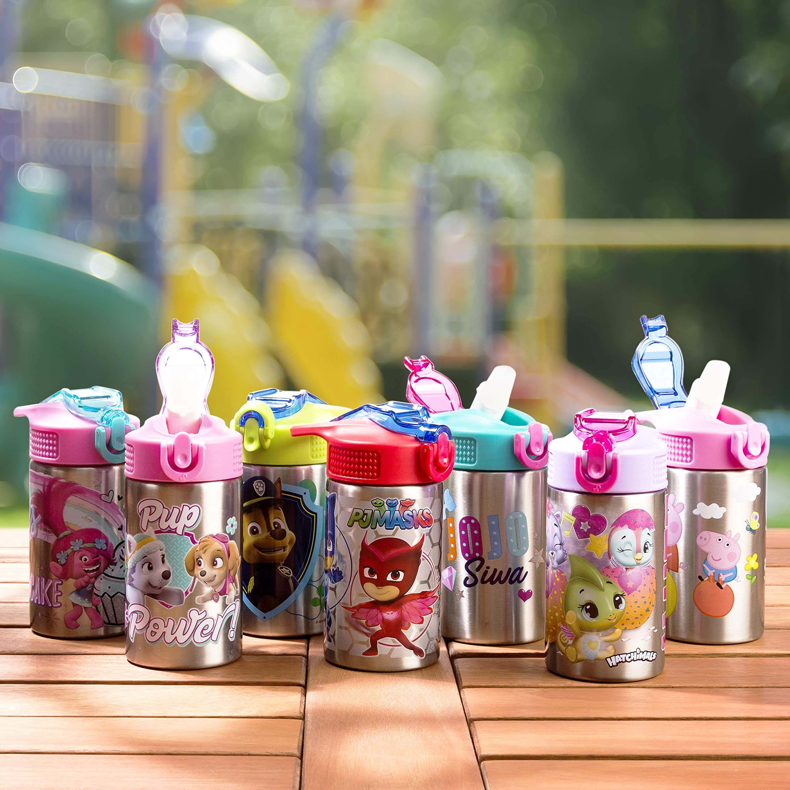 Zak Designs Paw Patrol Skye - Stainless Steel Water Bottle with One Hand Operation Action Lid and Built-in Carrying Loop, Straw