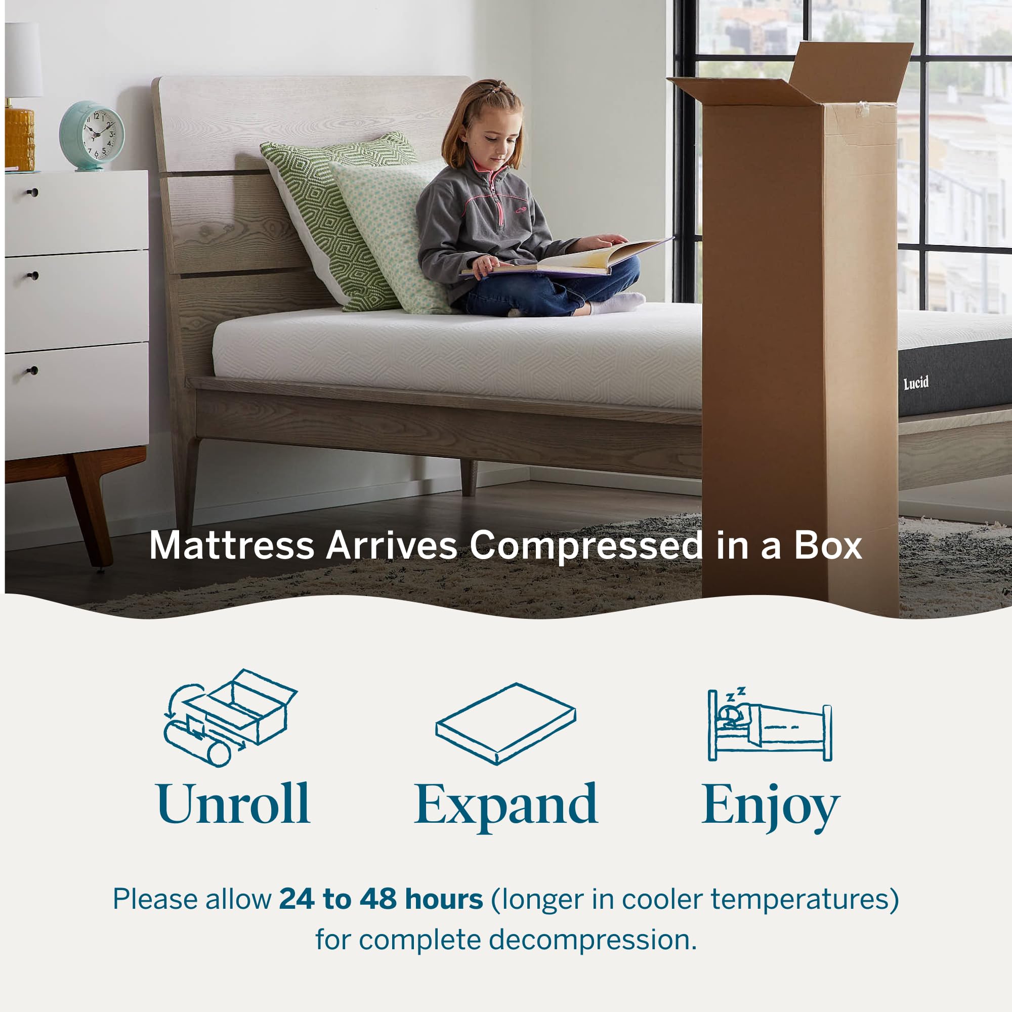 Lucid 6 Inch Memory Foam Mattress - Low Profile - Medium Firm Feel - Infused with Bamboo Charcoal and Gel - Bed in a Box - Tempe