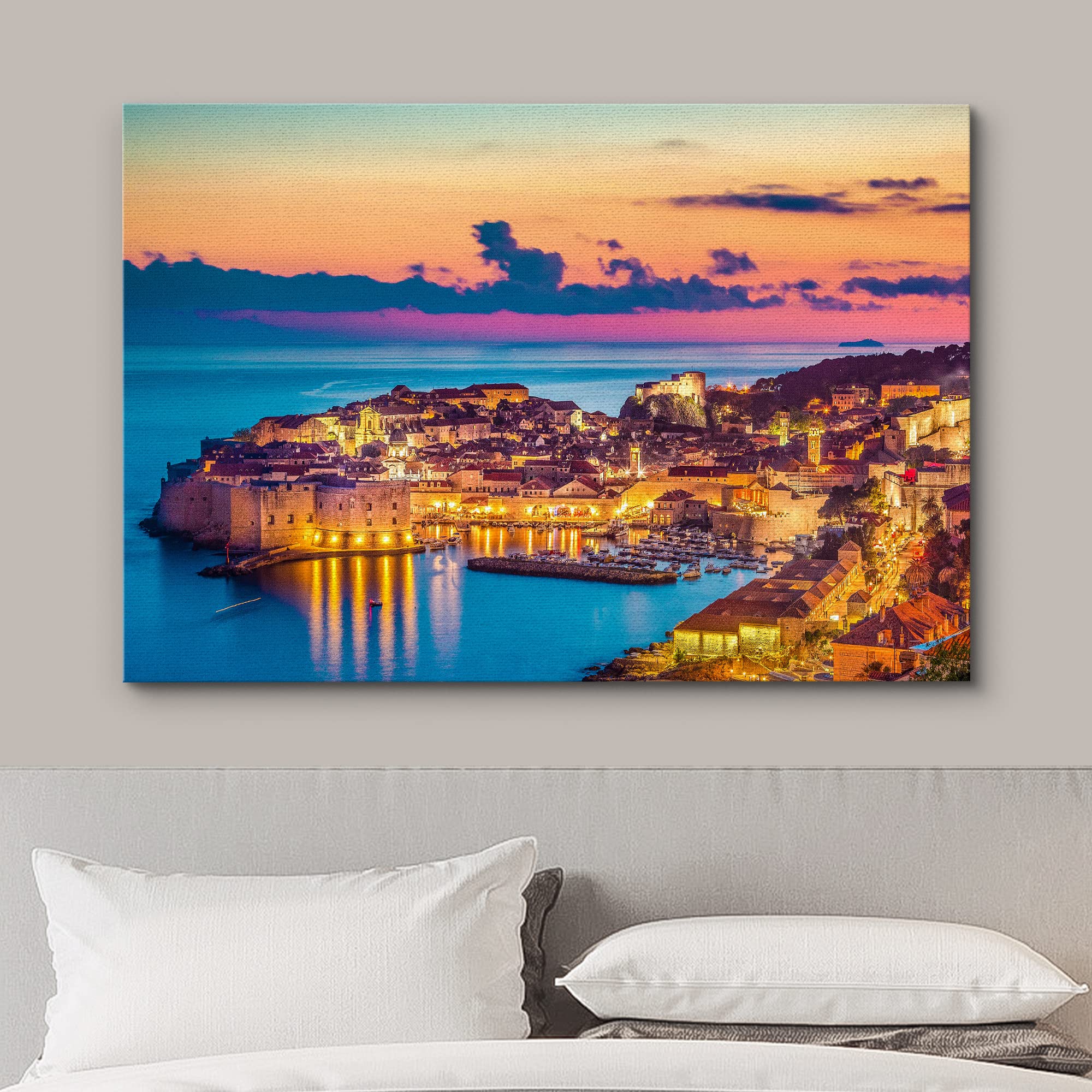 Wall26 Canvas Print Wall Art Vibrant Pastel Sunset Ocean Greek Island Nature Wilderness Photography Realism Rustic Scenic Landsc