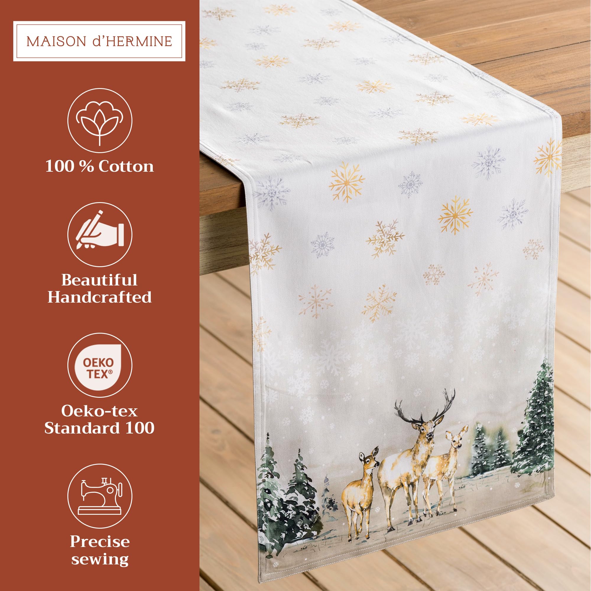 Maison D Hermine 100 Cotton Table Runner Deer In The Woods Tabletop Cover Great For Family Dinners Kitchen Dining Parties Weddin