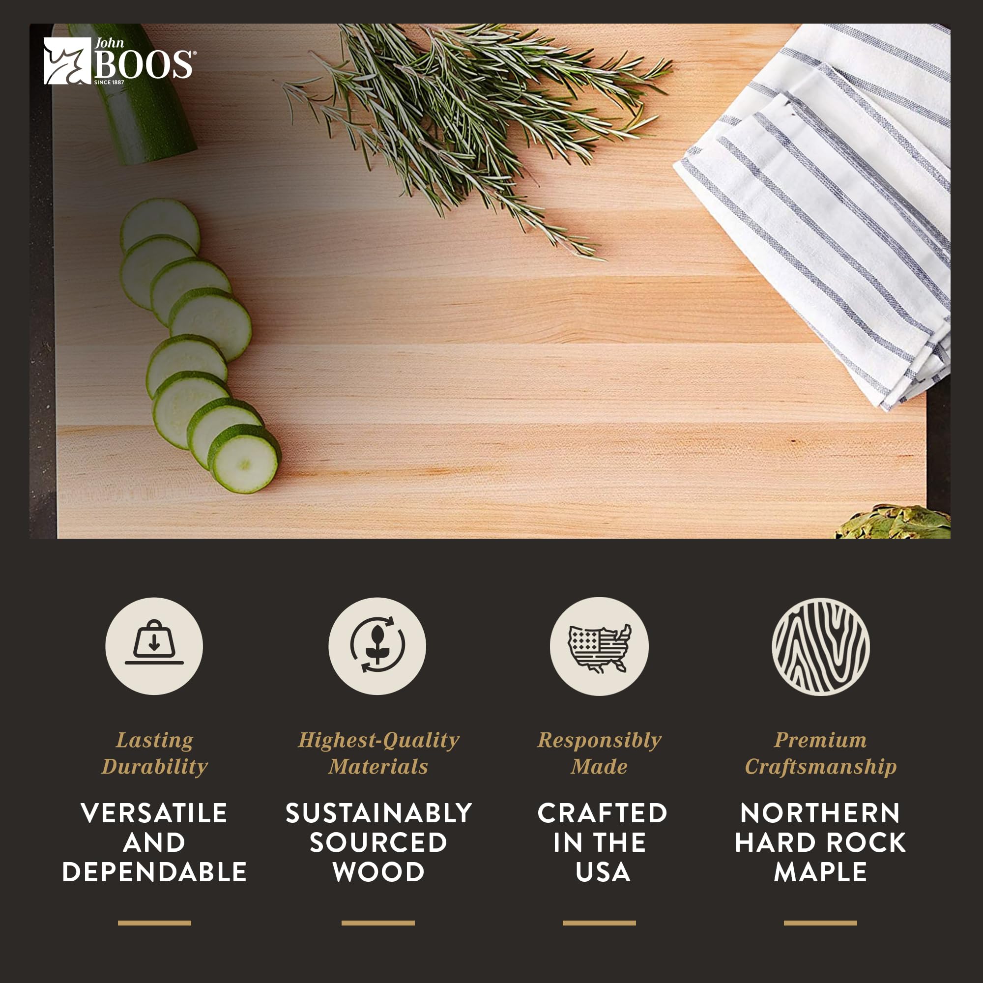 John Boos Boos Block Chop-N-Slice Series Reversible Wood Cutting Board With Eased Corners, 1.25-Inch Thickness, 20'' X 15'' X 1