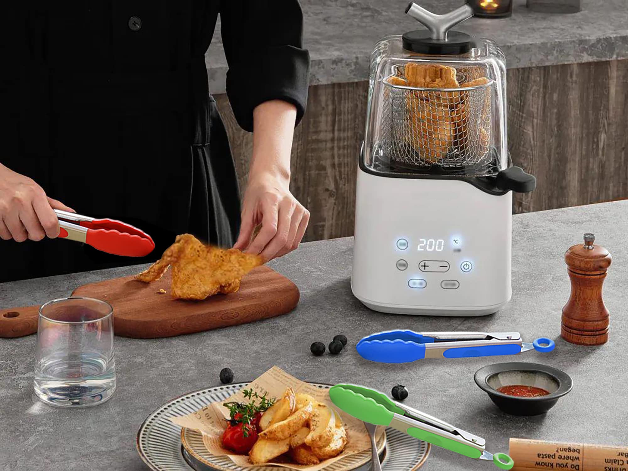 Hinmay Small Tongs Set 7-Inch Mini Tongs With Silicone Tips, Set Of 6 (Red Blue Green Pink Mint Yellow)