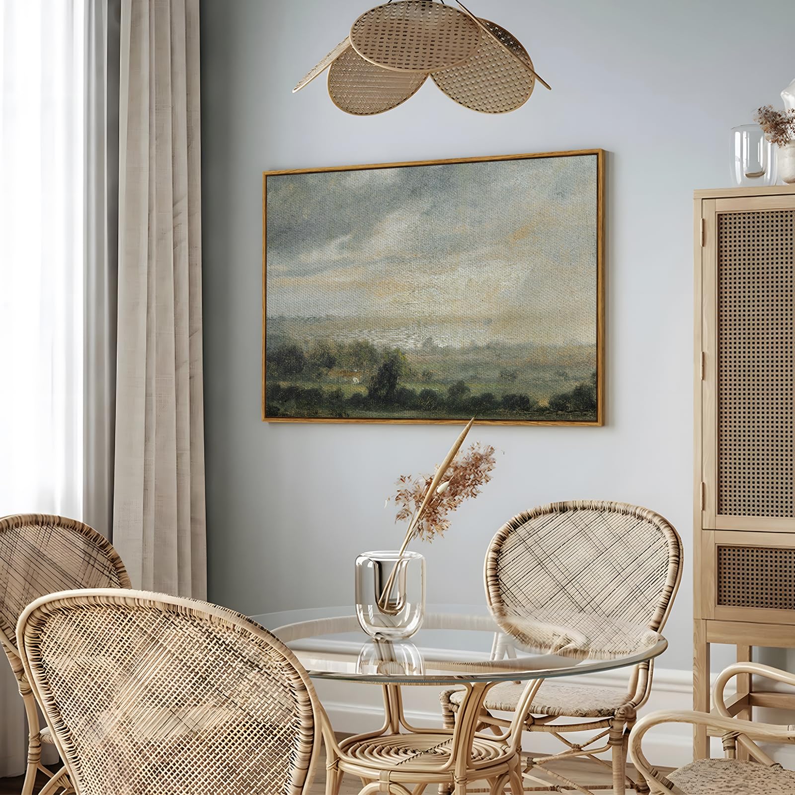 InSimSea Framed Landscape Canvas Wall Art Home Decor | Wild Field under Clear Sky | Modern Farmhouse Decor for Room Aesthetic | Cottagecore Bedroom Kitchen Bathroom Decor Wall Prints 24x36inch