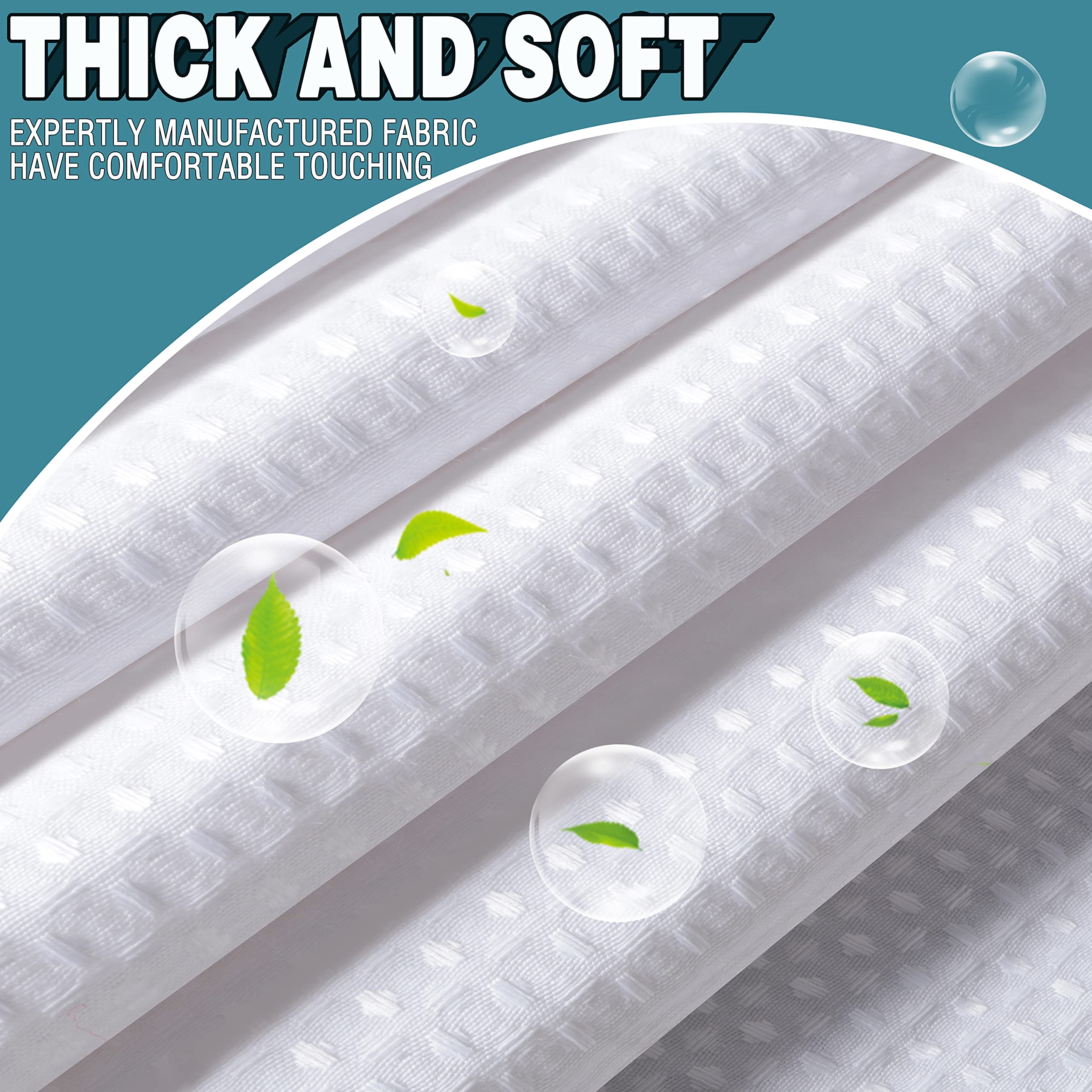 Extra Long Shower Curtain Set Hotel Grade With Snap In Liner For Bathroom Fabric With See Through Top Window, Waffle Weave Showe