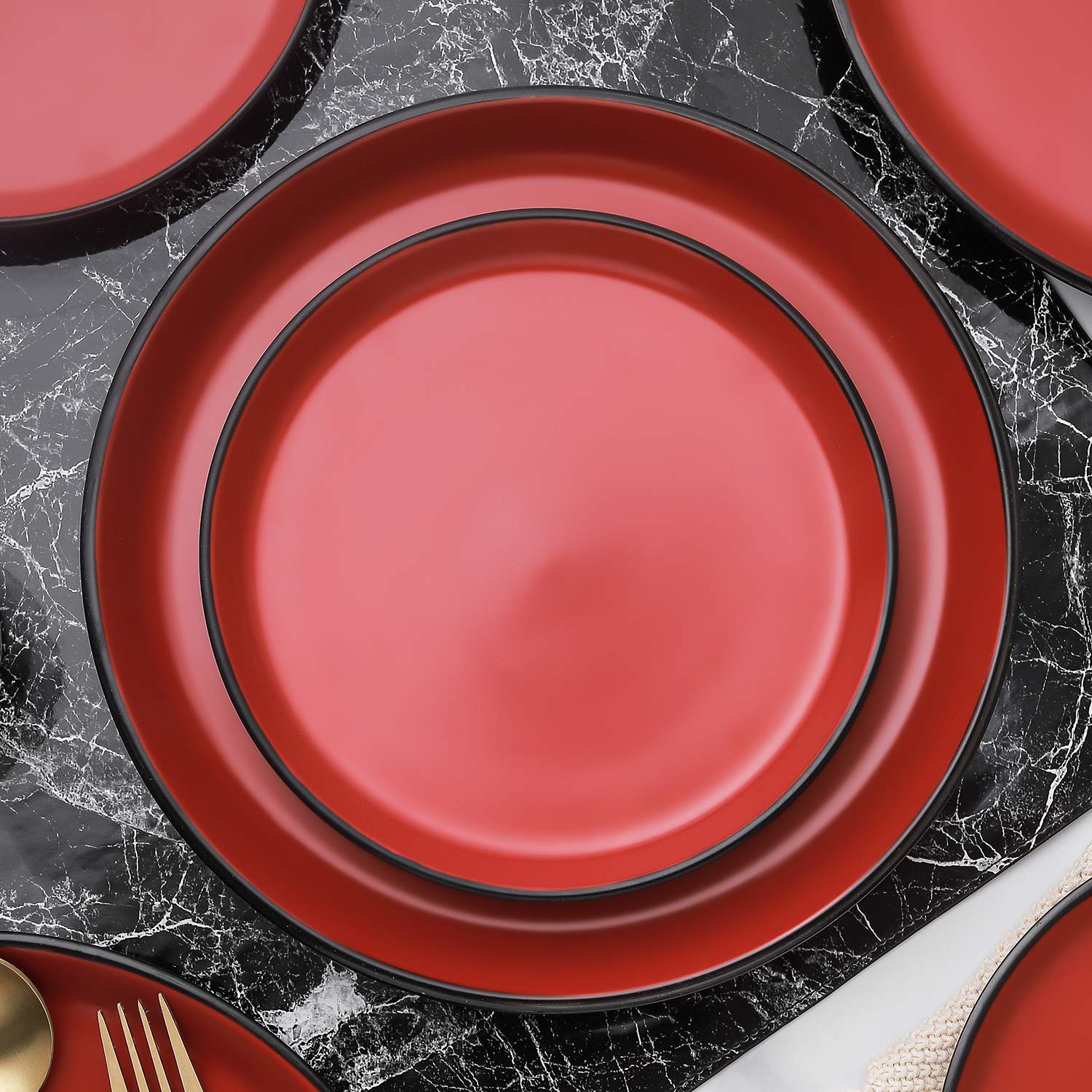 Stone Lain Stoneware Dish Set  4 Salad Plates  Albie - Red and Black